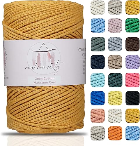Makromecity, Cordón de macramé de algodón de 0.079 in x 195 yardas (590 pies) de algodón reciclado de 0.079 pulgadas, hilo de ganchillo para