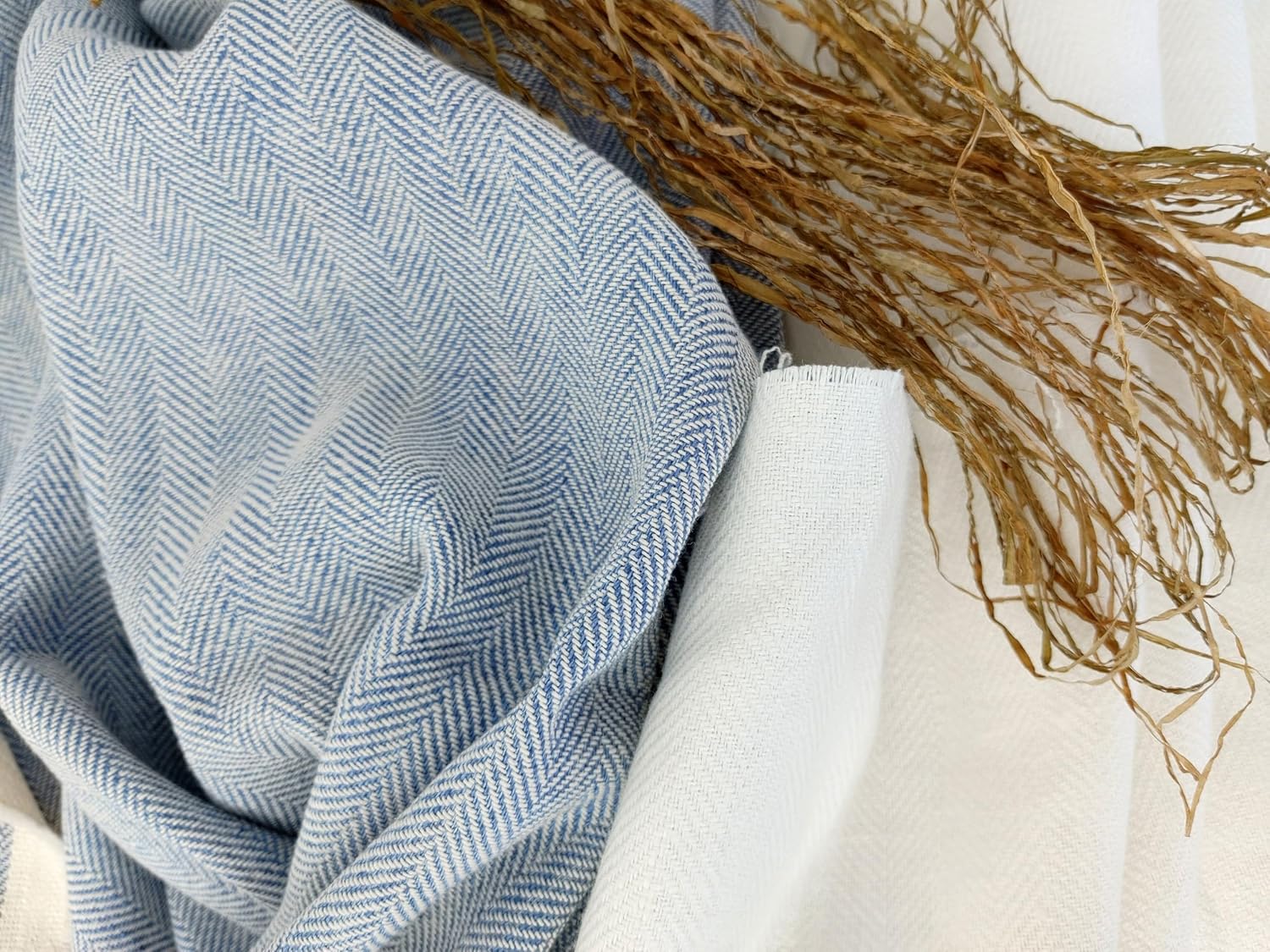 Linen Cotton Herringbone Twill Fabric Heavy Weight 7548 7549 Blue(Light)
