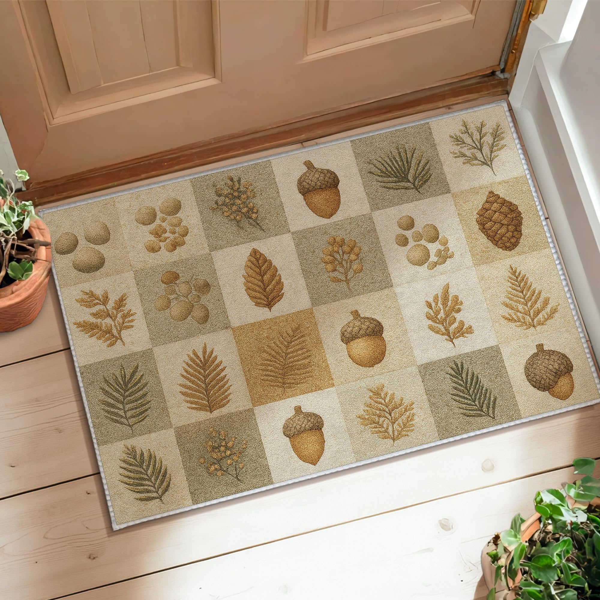 Tapis rustique d'automne antidérapant et absorbant idéal pour une salle de bain cosy