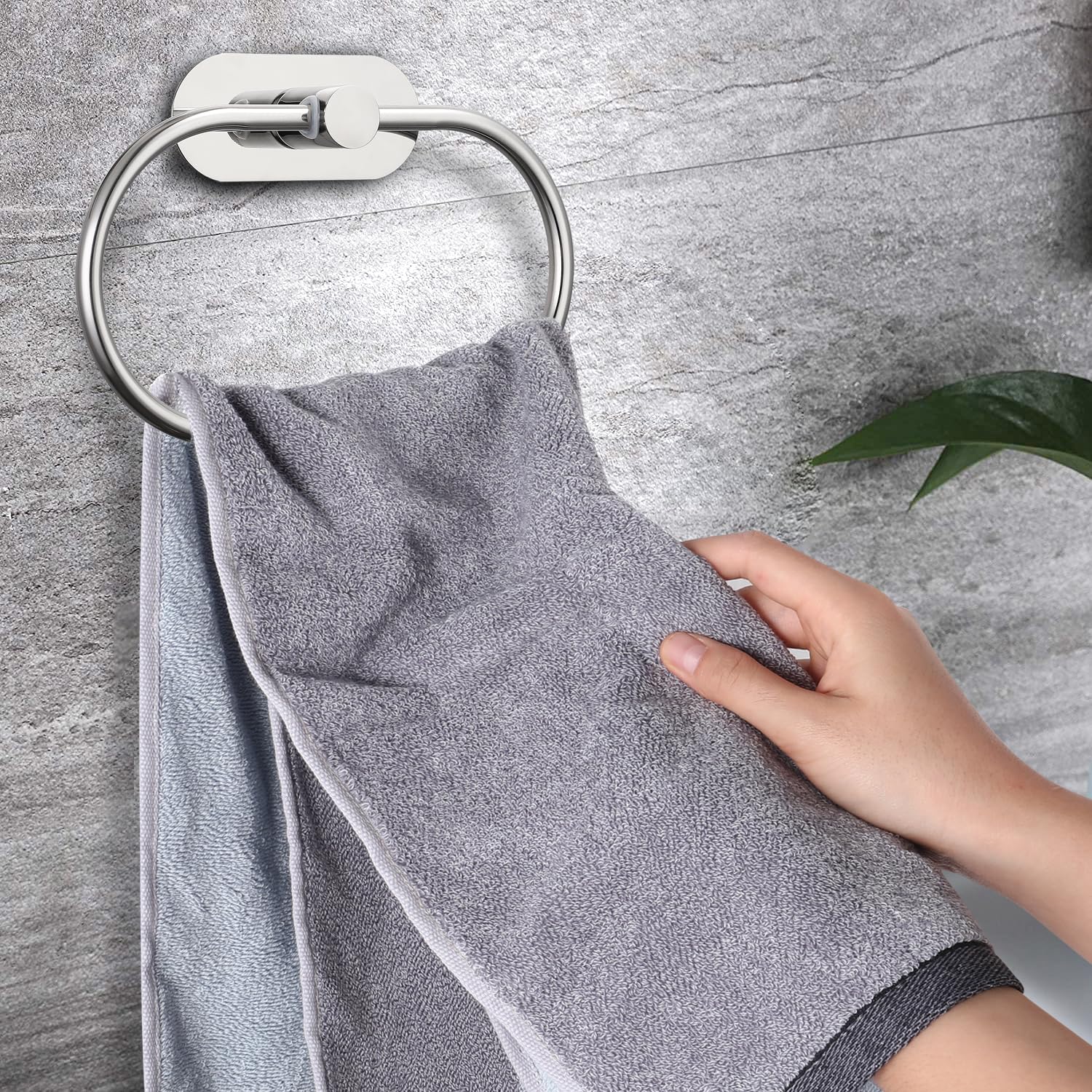 Eolax Selbstklebender Toilettenpapierhalter & Handtuchring – 2-teilig, Schwarz, Edelstahl, Kein Bohren