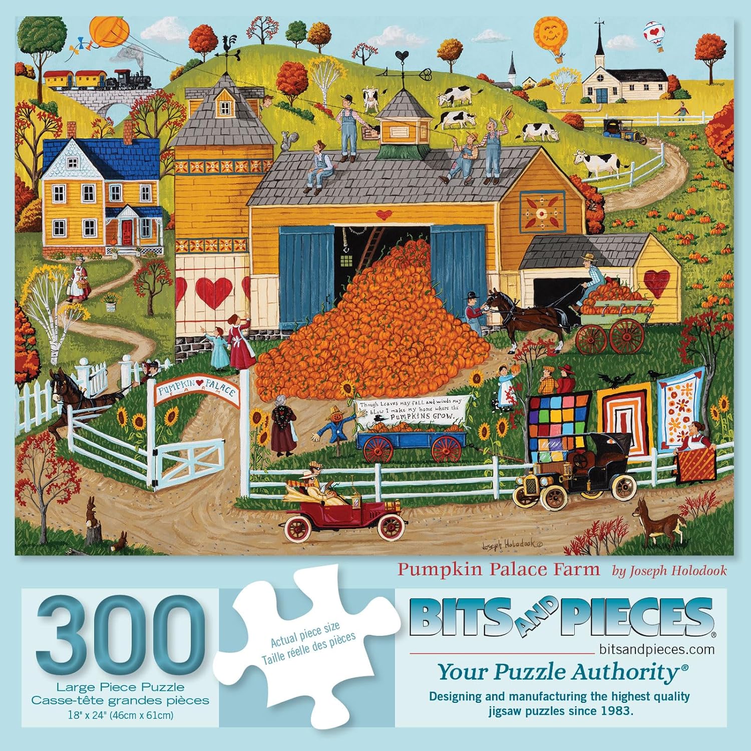 Bits and Pieces - 300 Piece Jigsaw Puzzle for Adults - 18" x 24" - Pumpkin Palace Farm - 300 pc Large Piece Colorful Fall Autumn Jigsaw by Joseph Holodook