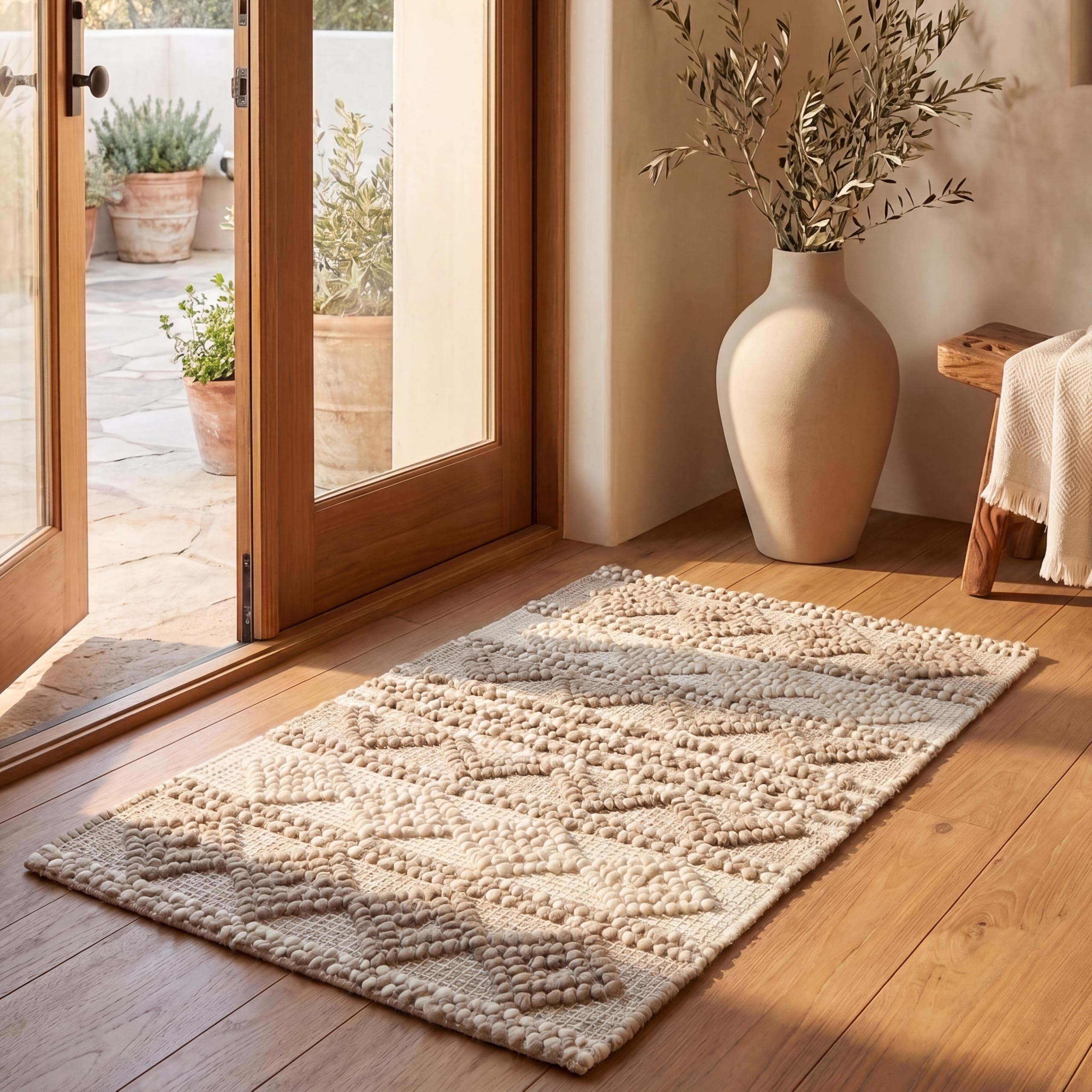 SAFAVIEH Natura Wool Area Rug 2'3'x5', Soft Plush Beige & Ivory NAT102B