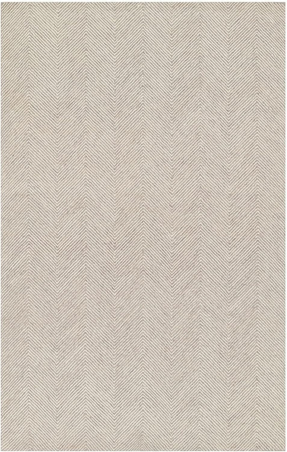 Handcrafted Modern Herringbone Chevron Wool Area Rug – Soft & Durable Wool Carpet for Living Room, Bedroom & Dining Room (Beige, 8 x 10 FT)