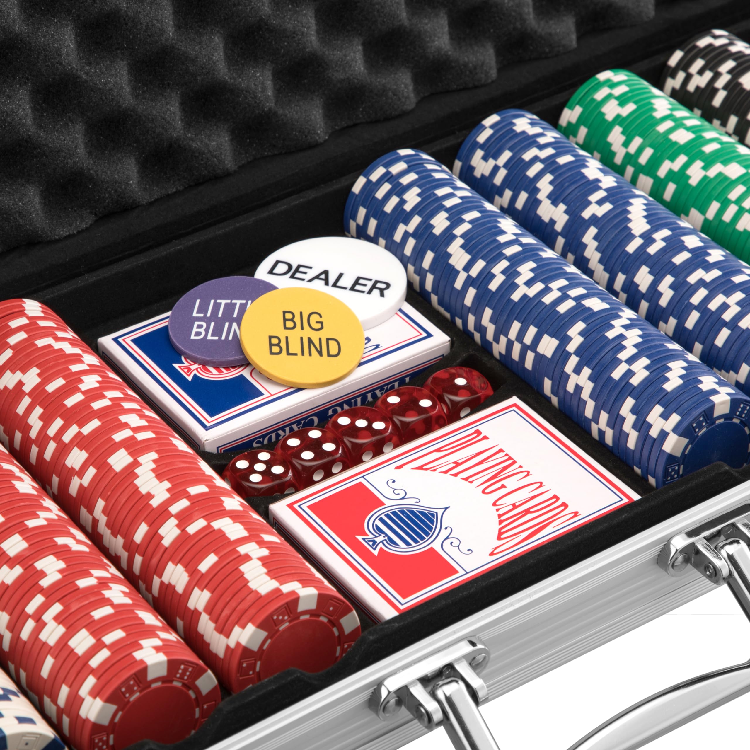 MUWO Coffret de poker All In avec 300 ou 500 jetons - Kit complet de casino dans un coffret en aluminium pratique (500 jetons)