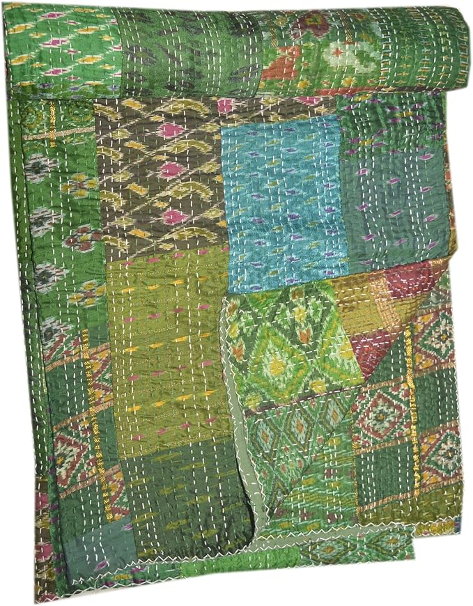 Couvre-lit Kantha Tribal Main Oiseaux | Bohémien 230x270cm - Fait Main Inde