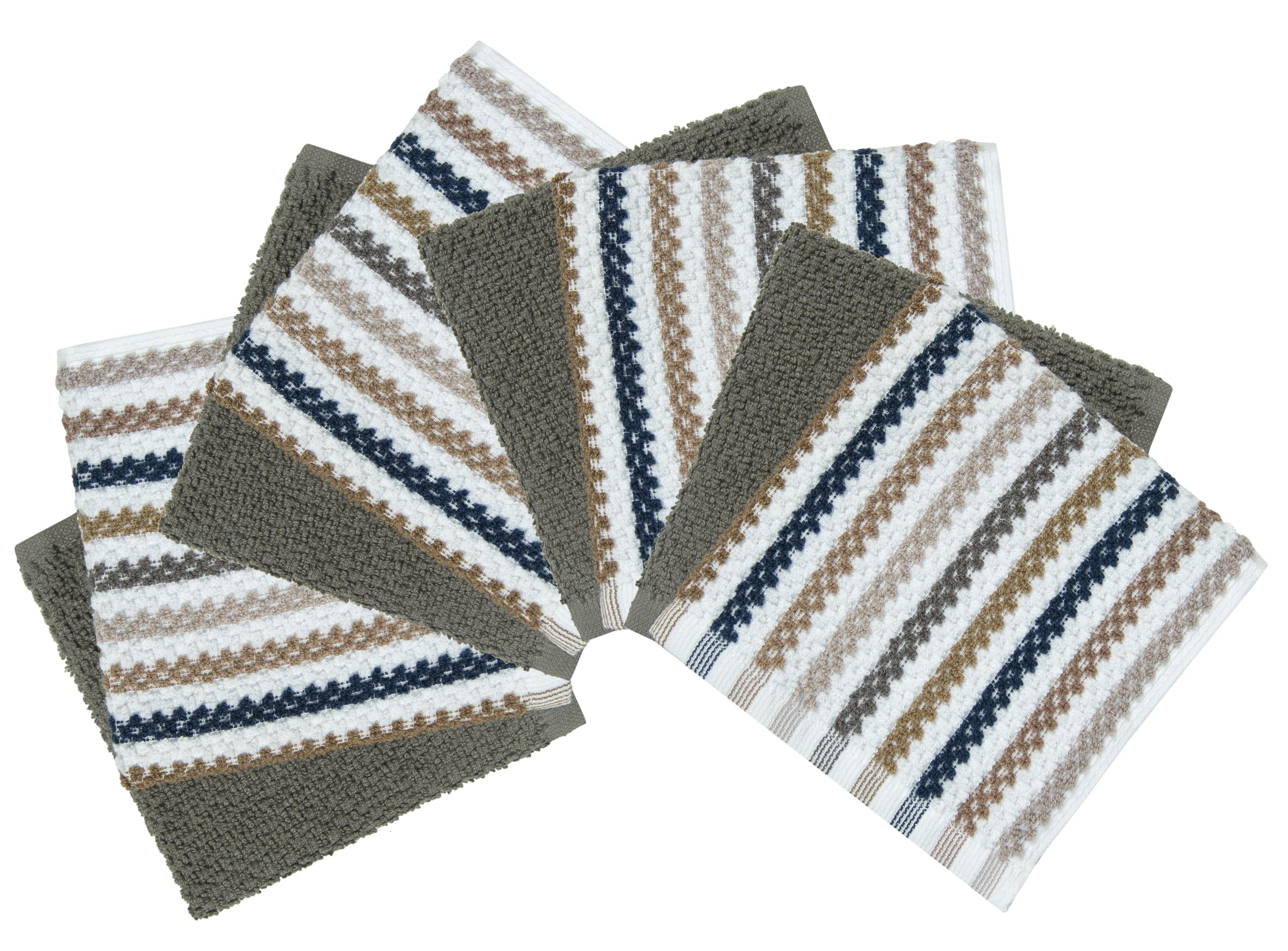 Bumble - Paquete de 8 paños de cocina de algodón, 12 x 12 pulgadas, rayas anchas grises