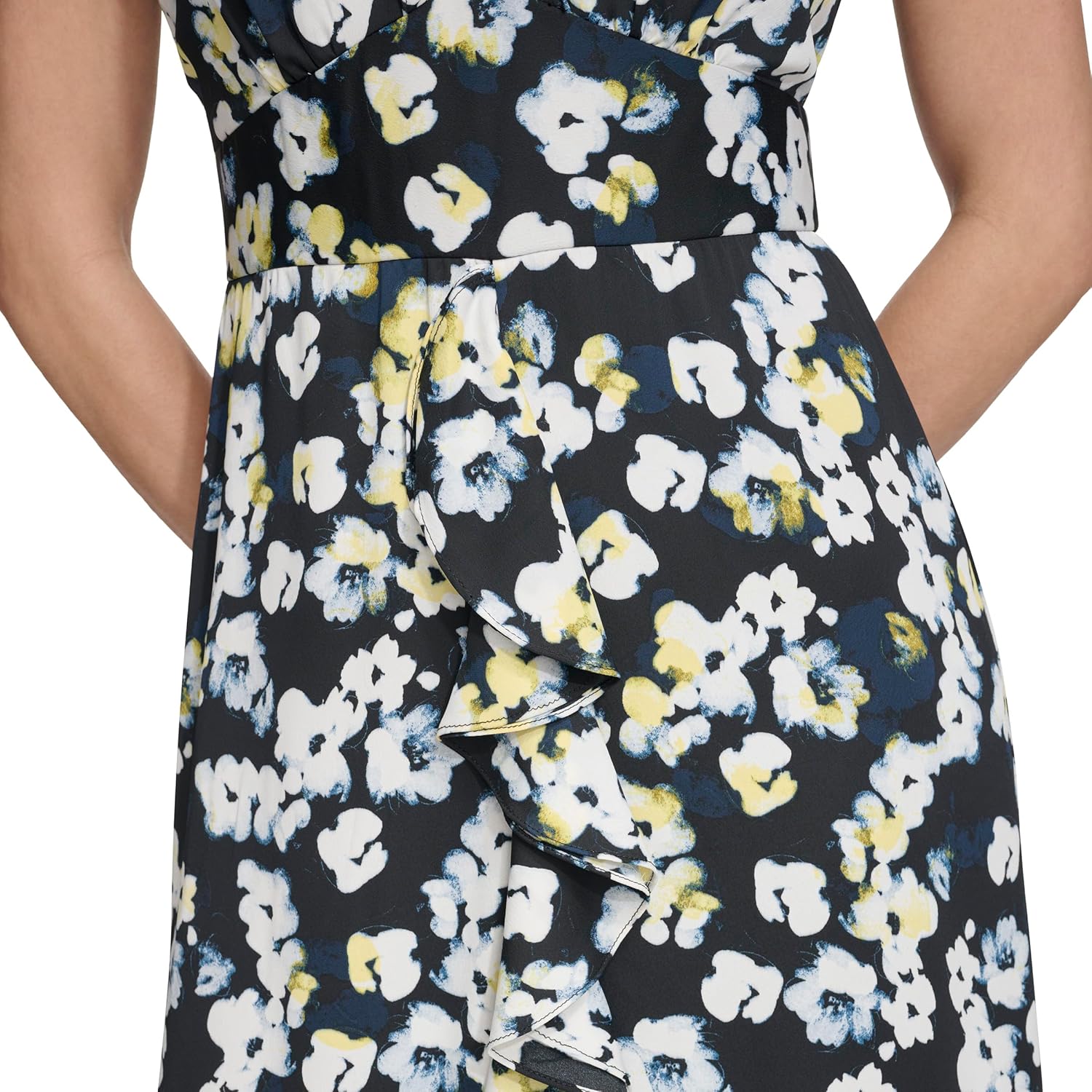 DKNY Women's Flutter Short Sleeve V-Neck Ruffles Mini Asymmetrical Hem Dress - Image 5