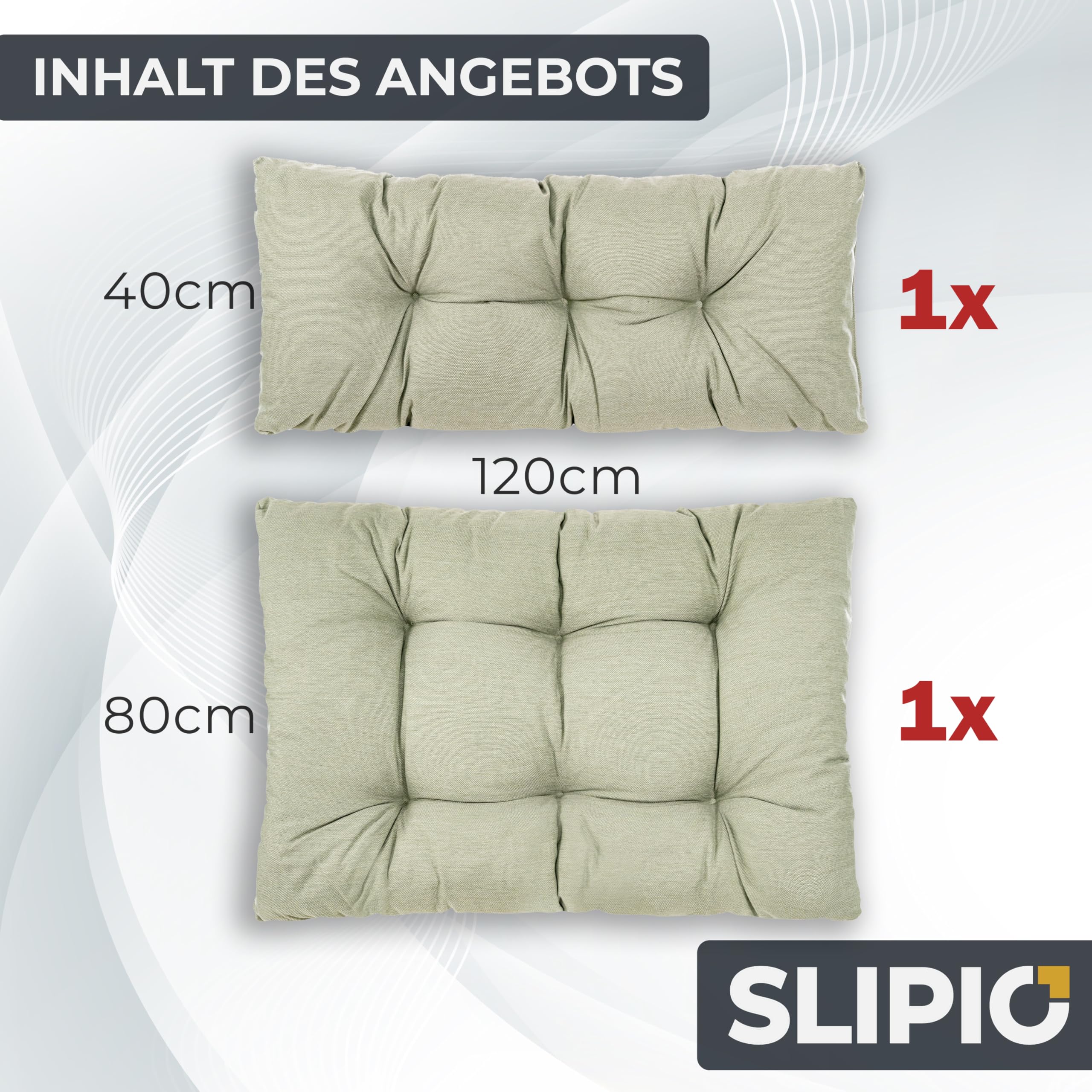 Coussins pour palettes, coussins pour palettes européennes, remplissage FÜLLPRO+, coussins de palettes résistants aux intempéries (lot de 2 pièces - 1 coussin de dossier 120x40 cm + 1 coussin