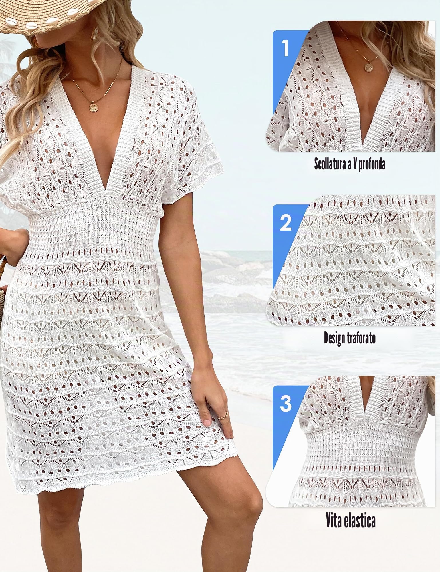 Desol Bikini Cover up Abito da Spiaggia da Donna Fuori, Abito all'Uncinetto, Tunica da Spiaggia, Tunica da Spiaggia, da Donna, con Scollo a V, Poncho da Spiaggia