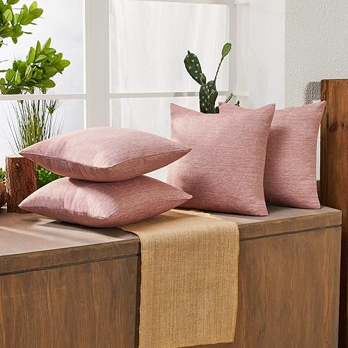 Miniatura 3 de Deconovo - Fundas de cojín decorativas y suaves de lino sintético, para usar en el sofá, 20 x 20 pulgadas, color rojo caoba, juego de 4 unidades, no