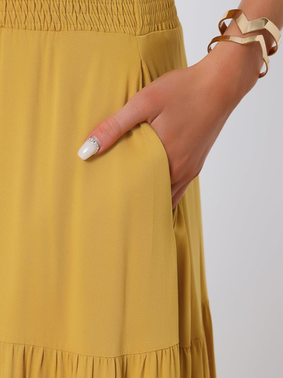 Allegra K Summer Maxi Skirt for Women's 2025 Casual Elastic Waist Flowy Tiered Boho Beach Long Skirts - Image 5