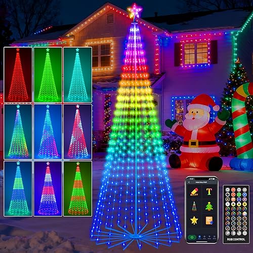 Miniatura 8 de Árbol de Navidad iluminado para exteriores de 8 pies, árbol de cono inteligente de 340 LED, luces de hadas RGB con sincronización de música,
