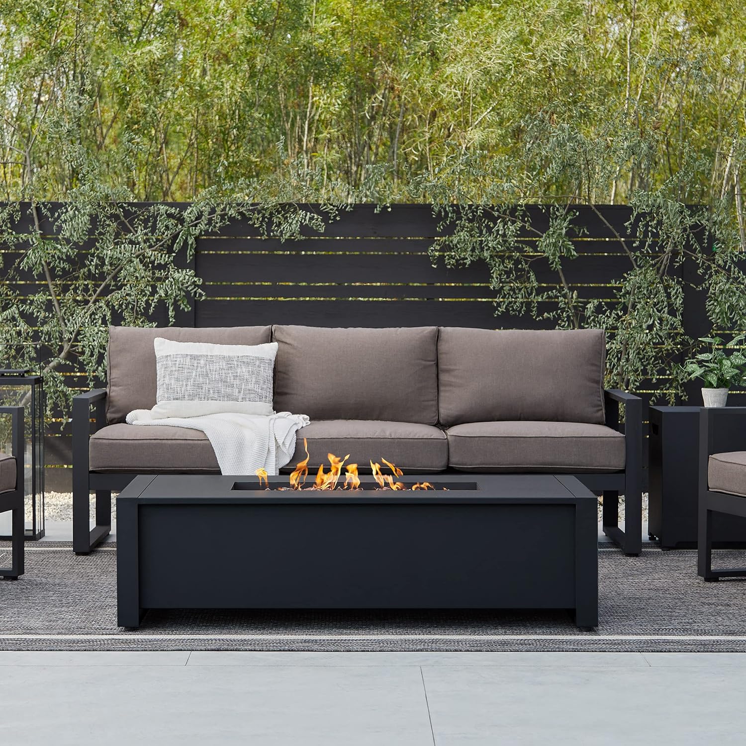 Real Flame Keenan 52" Propane Fire Table - Includes Red Lava Rock Filler - Battery Operated, Push Button Ignition, Black