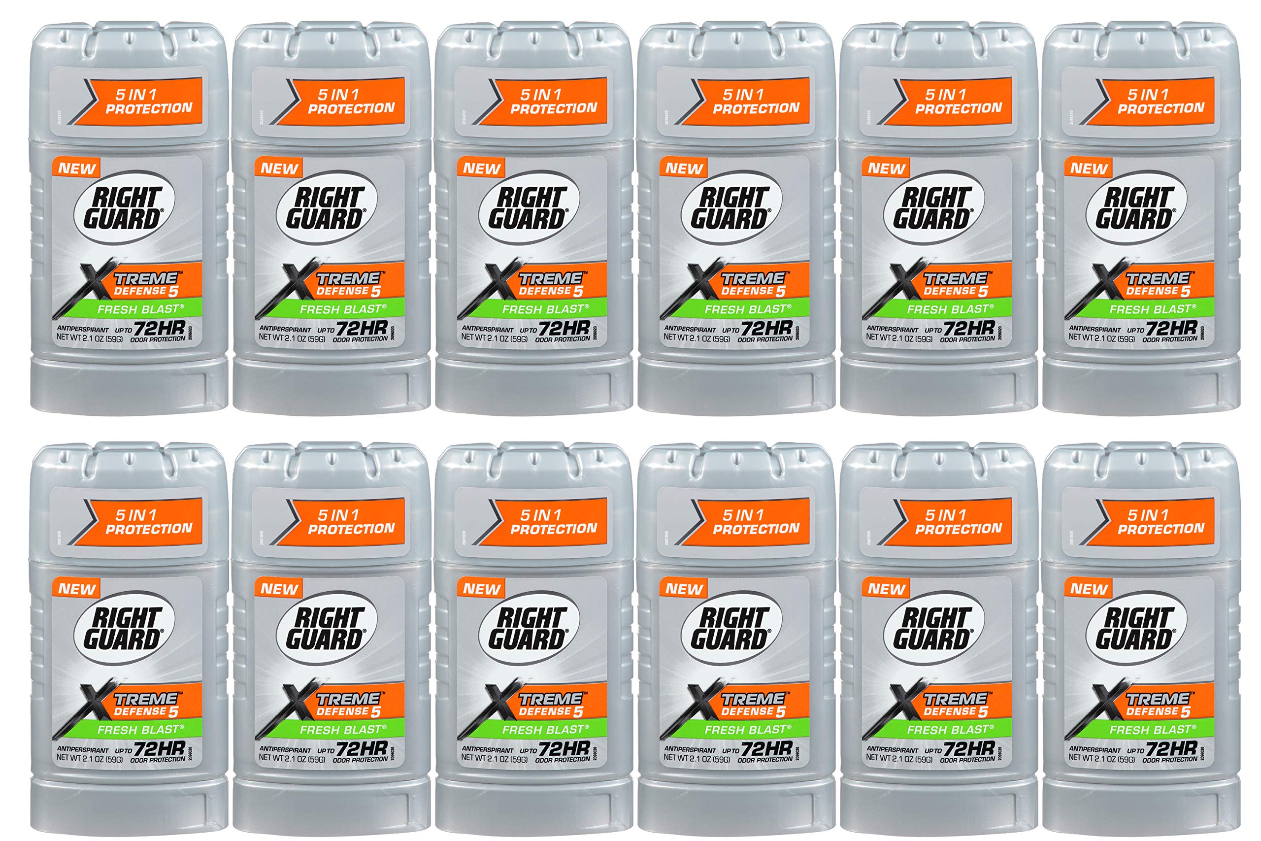 Right Guard Xtreme Defense Antiperspirant Deodorant Invisible Solid Stick, Fresh Blast, 2.1 Ounce (12 Pack)
