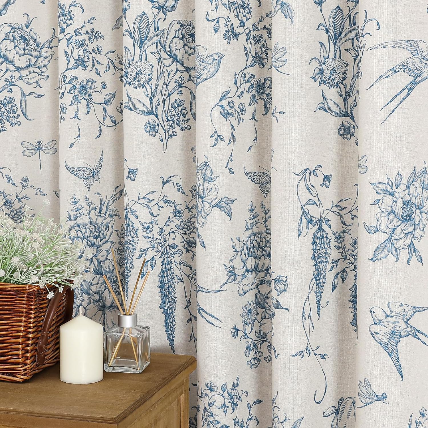 MitoVilla Blue Farmhouse Shower Curtain Set, Cotton Floral Swallow Cottagecore Shower Curtains for Bathroom, Modern French Country Burrerfly Flower Bathroom Décor, 72" W x 72" L