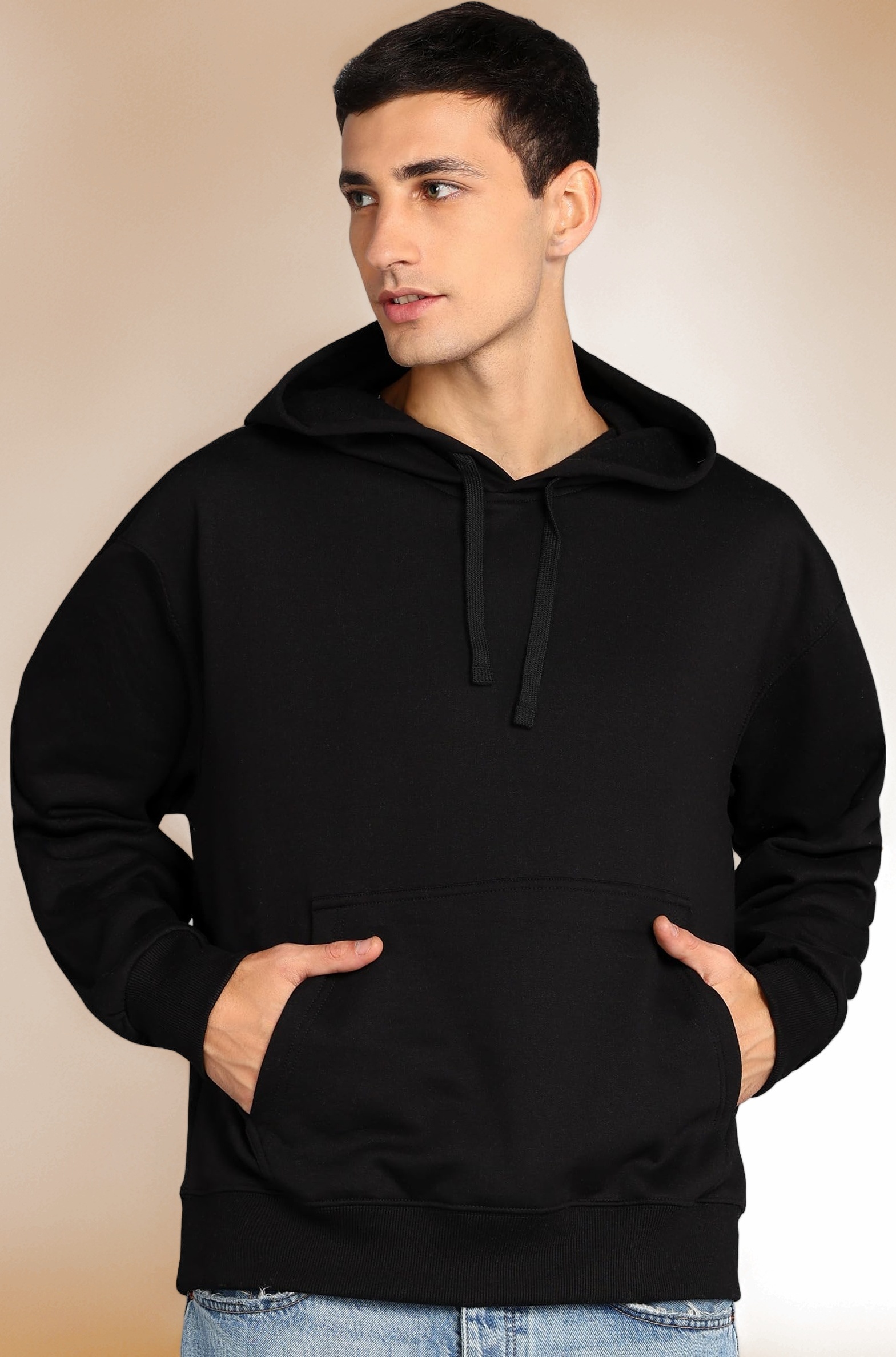 Men’s Solid Oversized Hoodie | Cotton Blend Pullover with Kangaroo Pocket & Adjustable Hood | Casual Winter Wear
