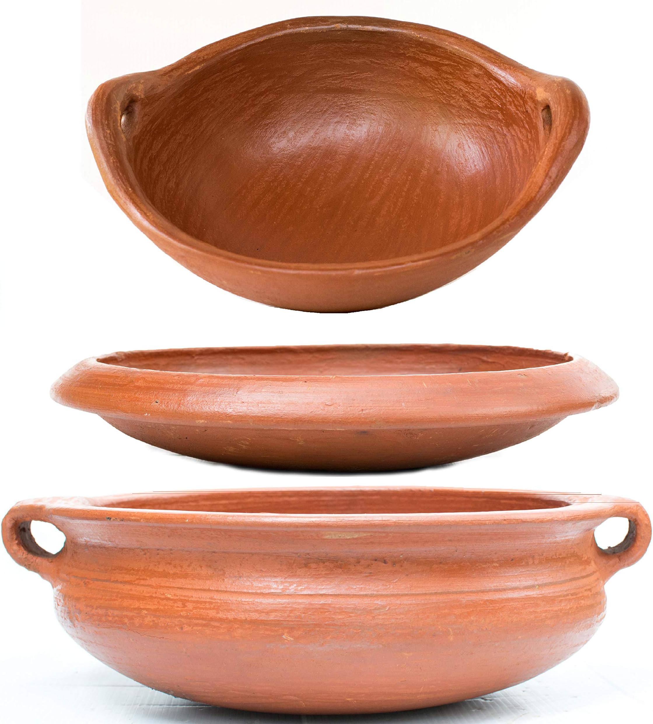 Craftaman India Online Pottery Clay/Earthen Handi, Tawa, Kadai Combo for Cooking Pre-Seasoned Gas Stove & Microwave Unglazed (3.5, 1L & Pan, Red)