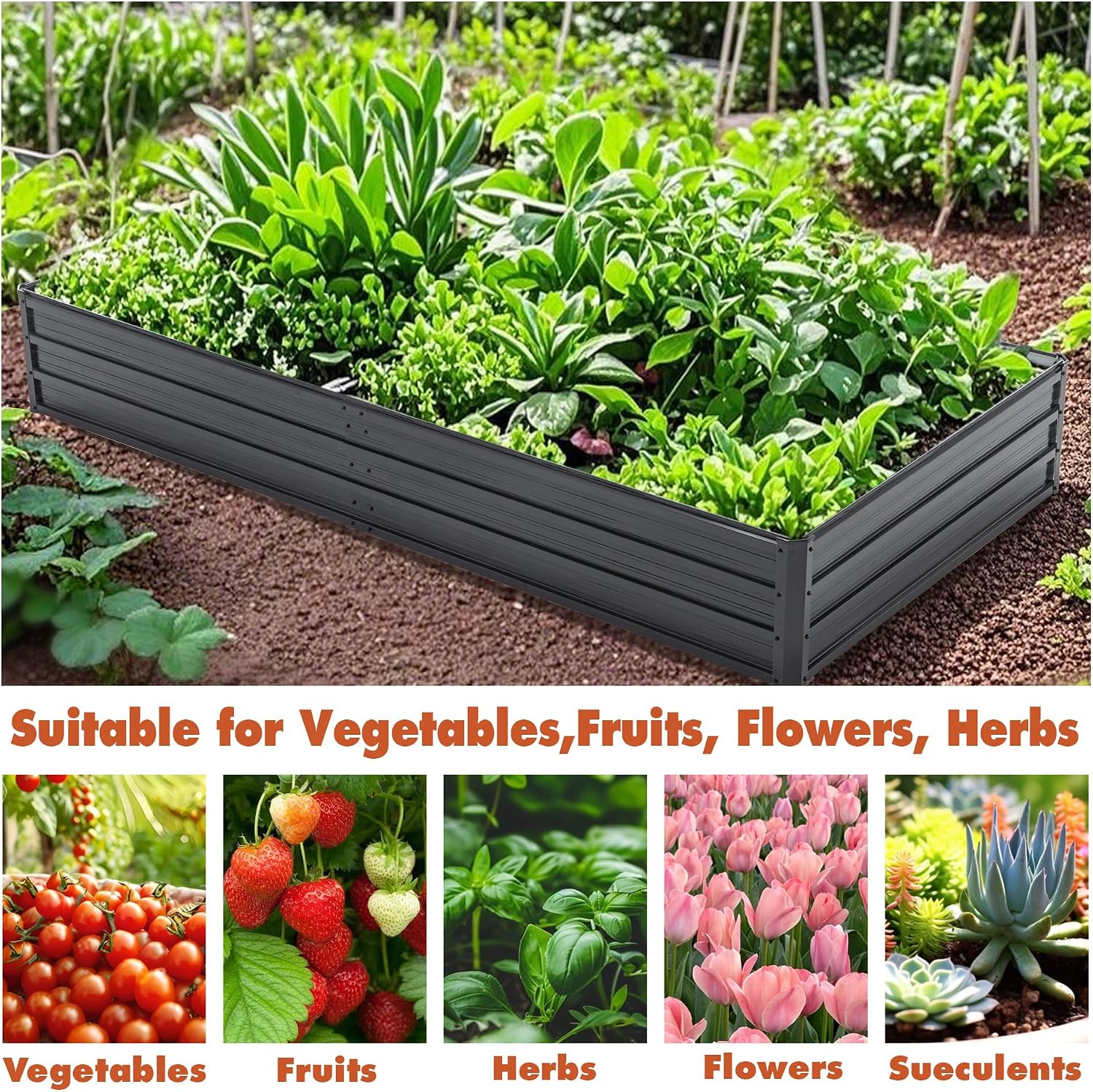 8x4x1FT Metal Raised Garden Bed, Reinforced Galvanized Planter Box - Reinforced Galvanized Planter Box