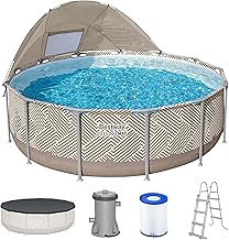 Bestway Steel Pro MAX Frame Pool Komplett-Set mit Filterpumpe Ø 396 x 107 cm, Op Art-Design, rund