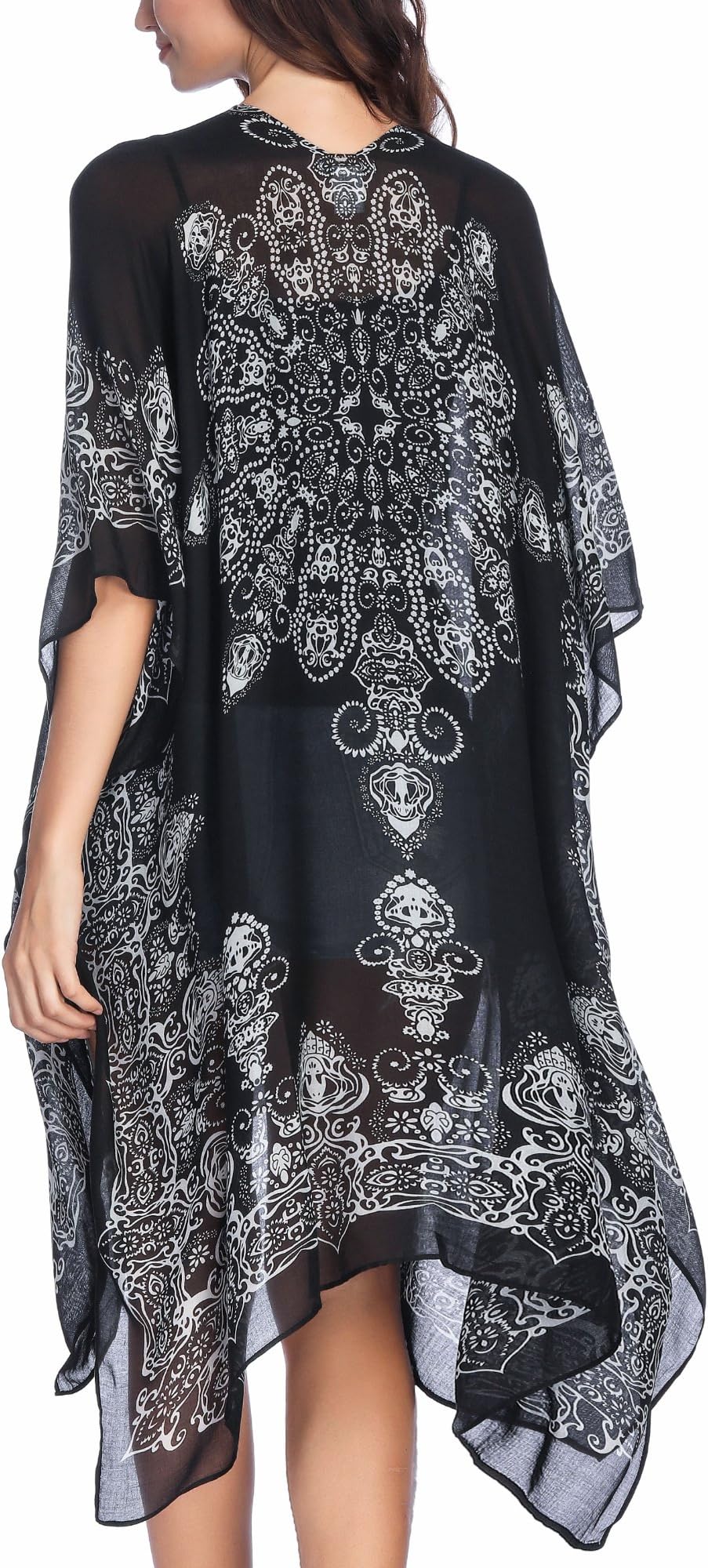Moss Rose Women's Beach Cover up Swimsuit Kimono with Bohemian Floral Print, Loose Casual Resort Wear, A Adeline Black, One Size