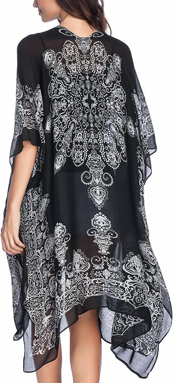 Moss Rose Womens Beach Cover up Swimsuit Kimono with Bohemian Floral Print | Kimono Cardigans, Loose Casual Resort Wear, Outfits, Pool Coverups