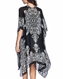 Women's Beach Cover up Swimsuit Kimono with Bohemian Floral Print, Loose Casual Resort Wear