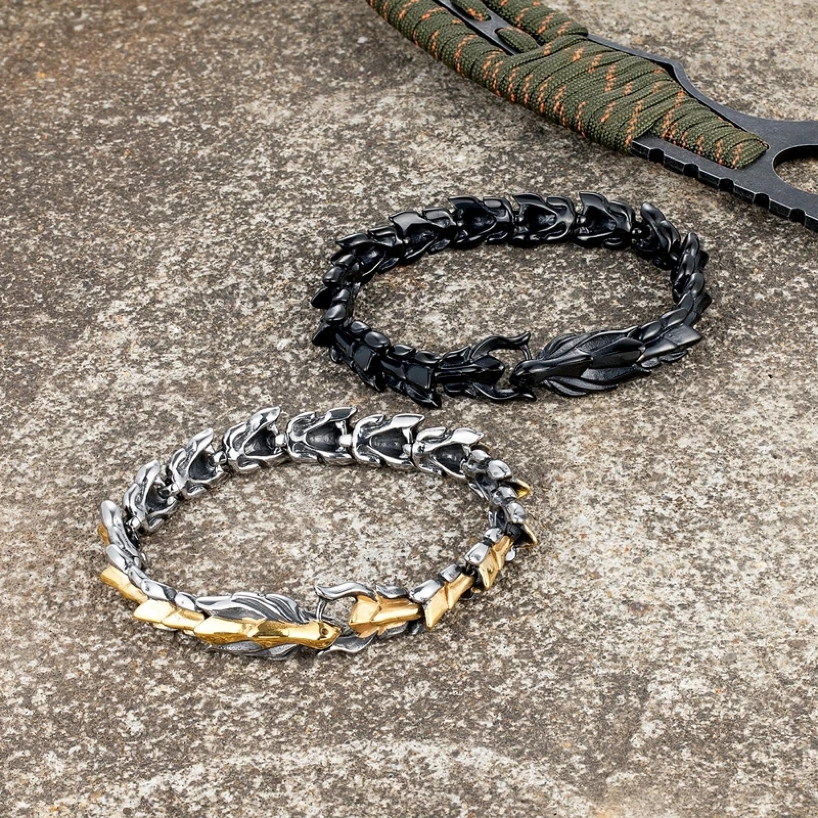 Bueno Pulseras, Pulseras, Joyas, Joyas De Cuero para Hombres Y Mujeres Pulsera De Cadena De Dragón para Hombre Pulsera Street Gothic Hip Hop Biker Pulsera De Cadena De Mano