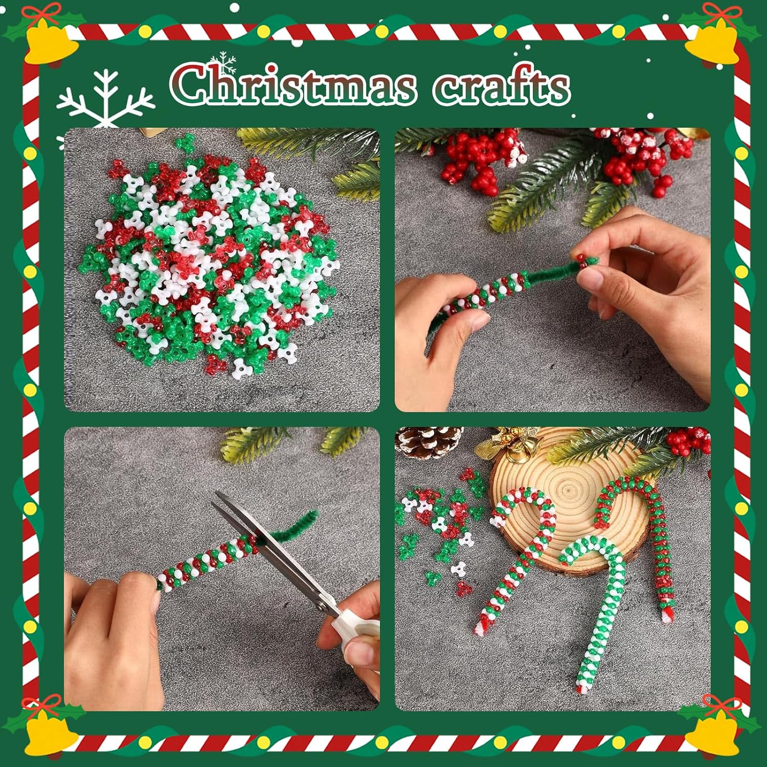 Amaney 1000pcs Tri Beads Christmas Holiday Beaded Ornaments Candy Cane Green Red White Beads for Holiday Ornament Transparent - Image 5