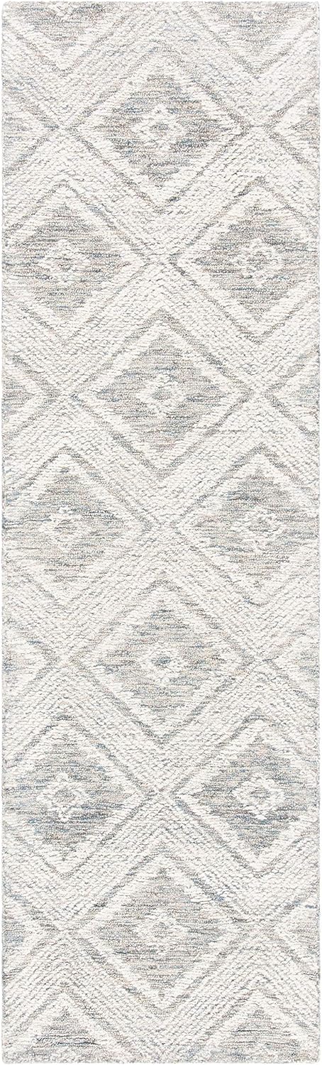 SAFAVIEH Abstract Collection Runner Rug - 2'3" x 8', Ivory & Denim, Handmade Wool, Ideal for High Traffic Areas in Living Room, Bedroom (ABT347L)