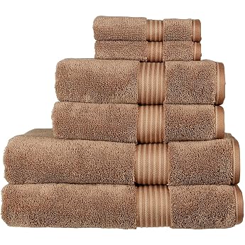 Christy Supreme Hygro 6 Piece Towel Set Mocha Brown 100% Luxurious Supima Cotton Ultra Soft Super Absorbent 650 GSM 2 Bath Towels 2 Hand Towels 2 Washcloths