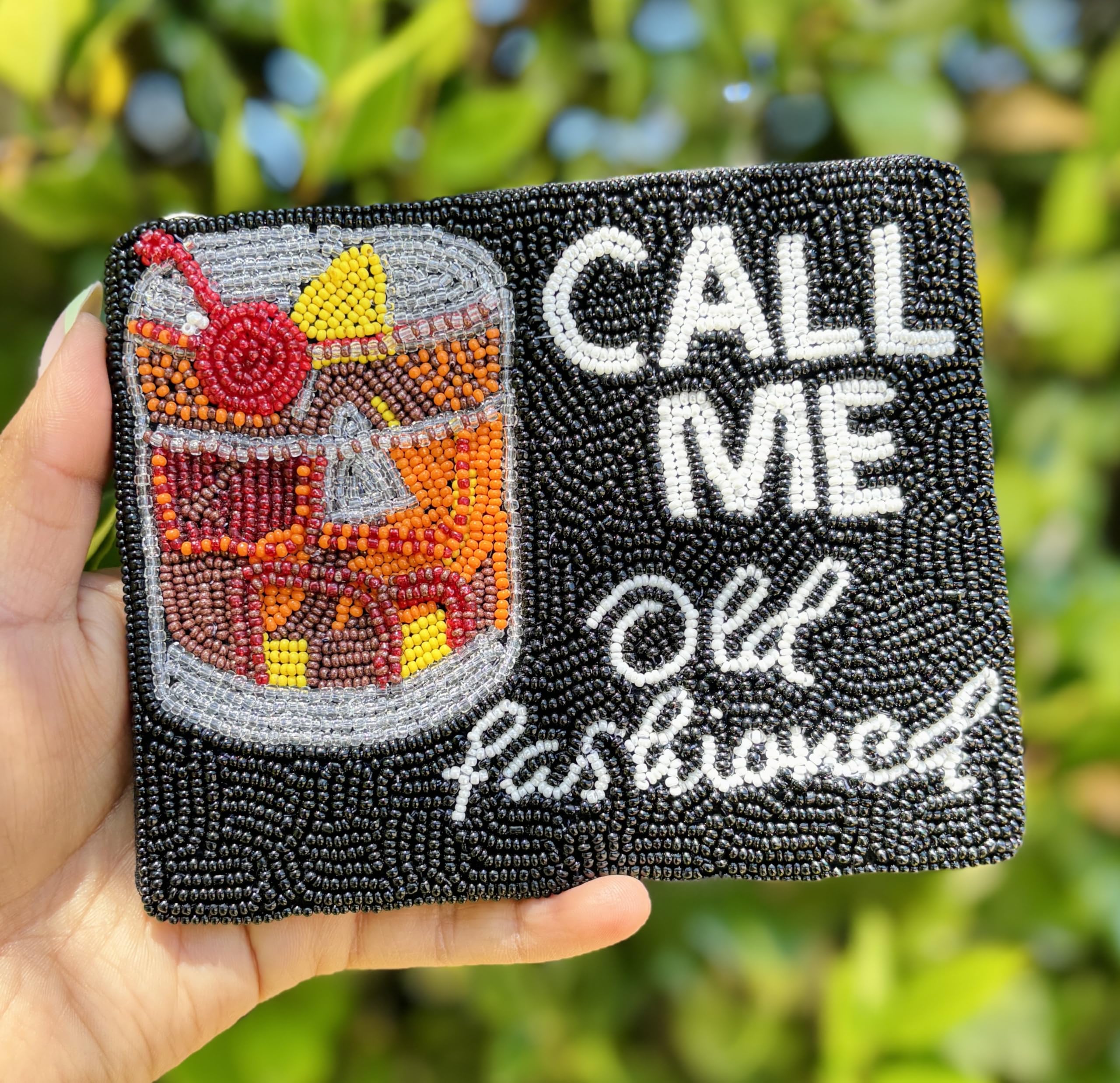 TWINE AND LOVE Call Me Old Fashioned Beaded Coin Purse Pouch, Small Wallets for Her, Card Pouch Bag, Cosmetic Bag, Best Friend Birthday Gifts, Handmade Gift, Black, CP202-4