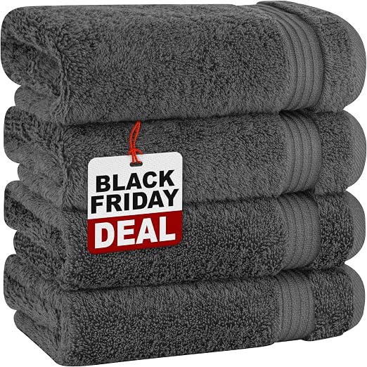 Cotton Paradise Hand Towels for Bathroom, 100% Cotton Turkish 4 Piece Hand Towel Set, Soft Absorbent Face Towels, Dark Gray Hand Towels