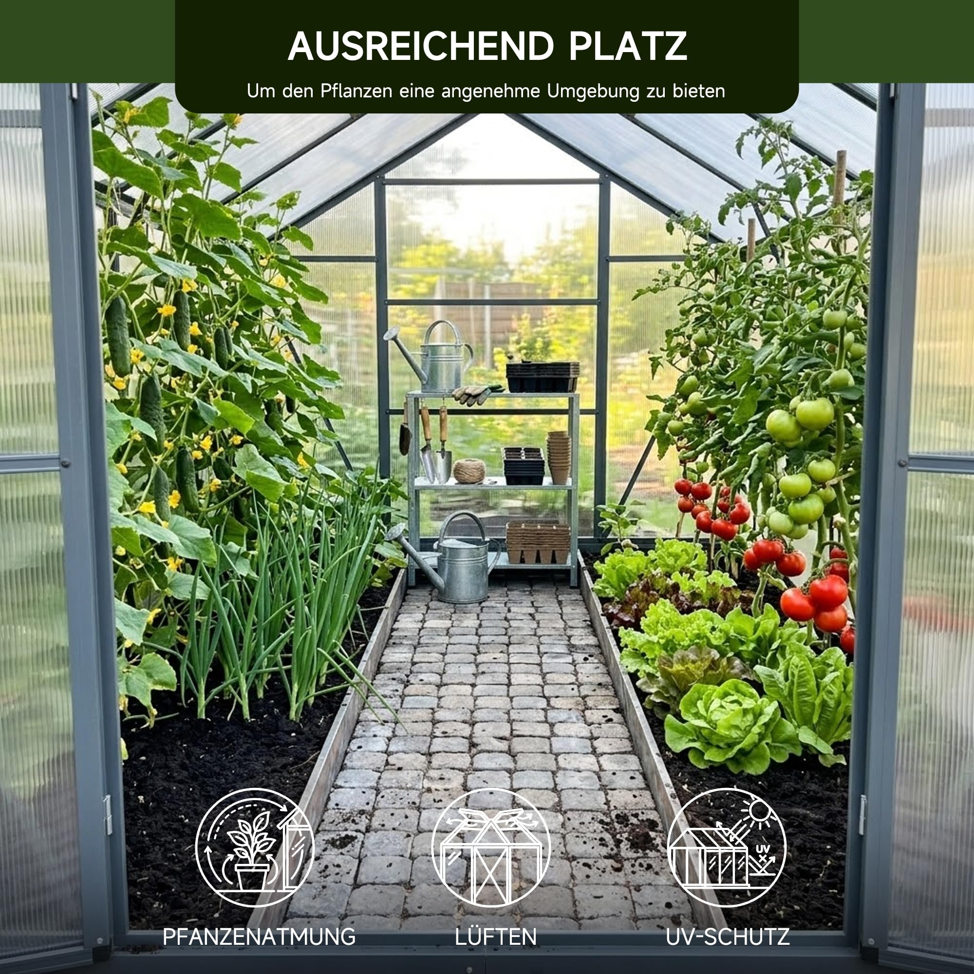 Gewächshaus Aluminium für den Garten |Mit 8 cm dickeres Fundament| 361*238*210 cm | Vielseitig nutzbar als Treibhaus Gartenhaus Winterfest Aufzucht Tomatenhaus Frühbeet und Pflanzenhaus Grau