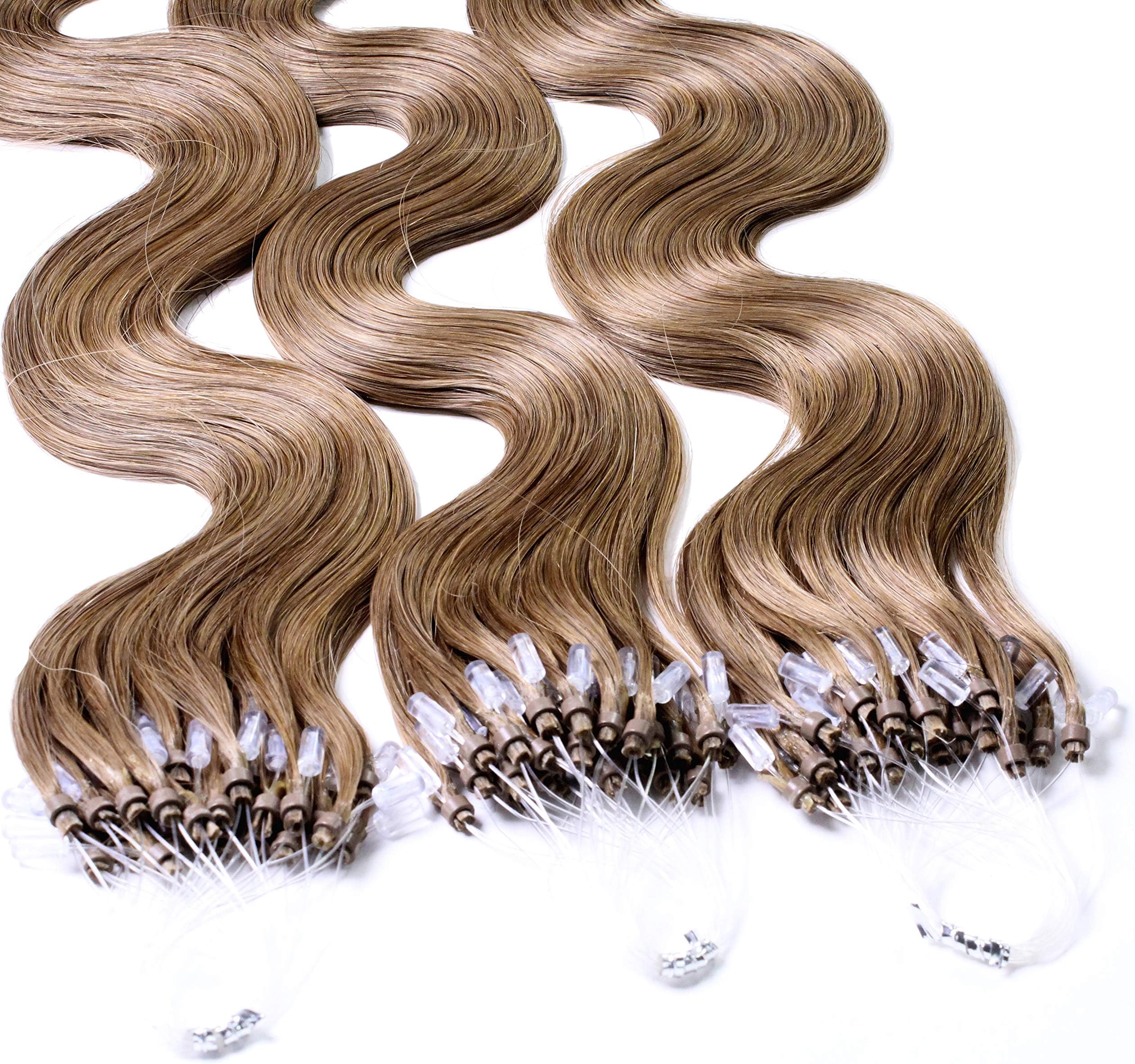 Hair2Heart 50 x 1g Microring Loop Extensions, - 16", colour #14 cendre ash blond, wavy