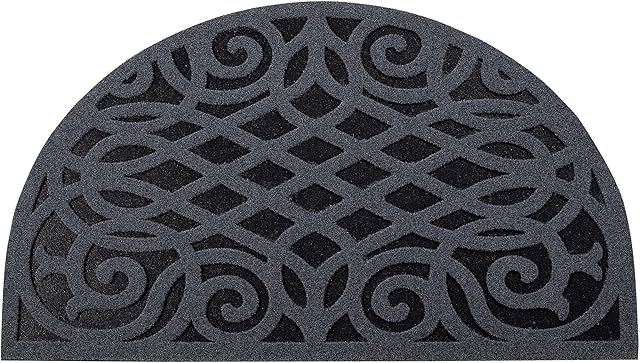 Nicoman Non-Slip Barrier Doormat Eco-Friendly Scrape Outdoor/Indoor Drainage Door Mat, Grey, (75x44cm) Half-Moon