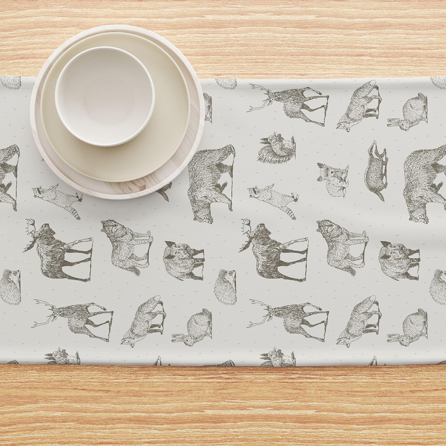 Fabric Textile Products, Inc. Table Runner, 100% Cotton, 16x72, Hand Drawn Wild Animals