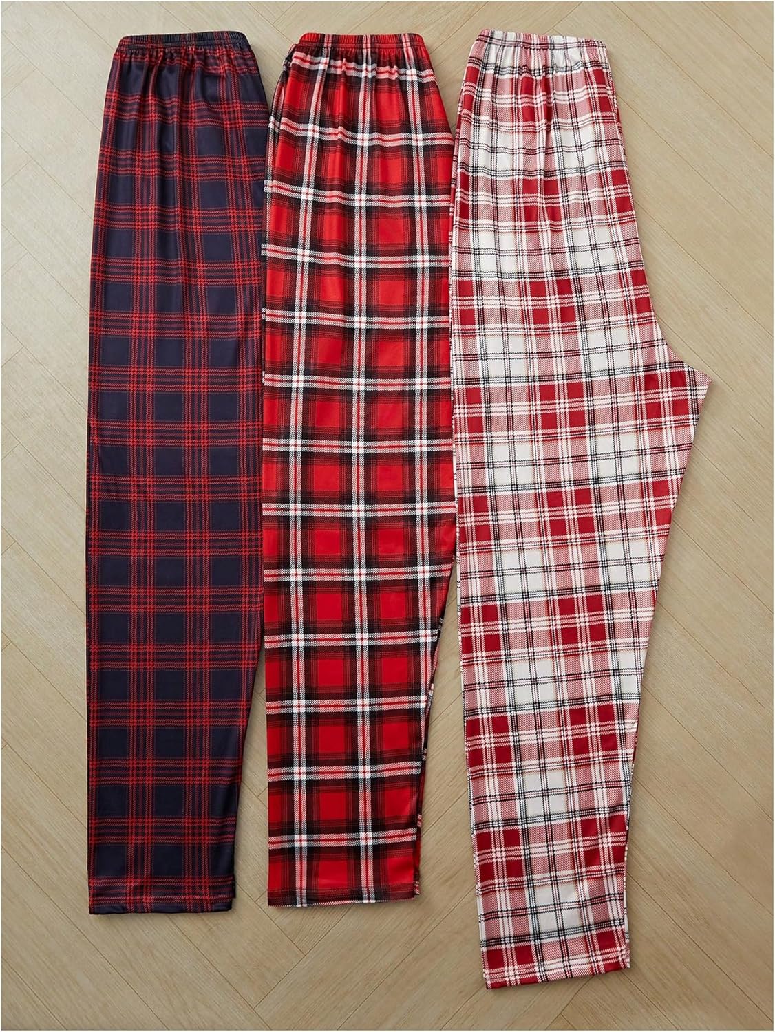 GORGLITTER Women's 3 Piece Gingham Pajama Pants Plaid Elastic Waist Wide Leg Pj Sleep Lounge Bottoms - Image 2