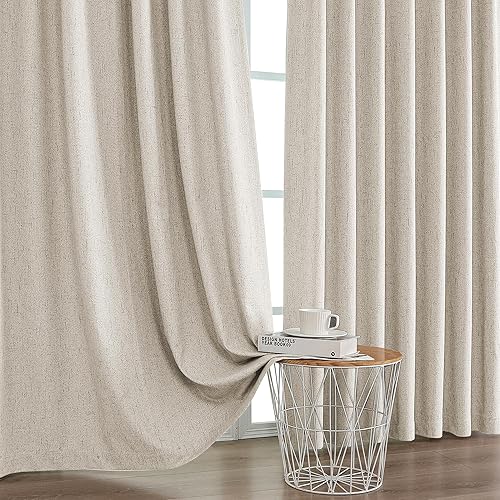 Miniatura 7 de PrinceDeco Cortinas de lino 100% opacas para dormitorio de 84 pulgadas de largo, juego de 2 paneles de cortinas opacas con pestaña trasera y