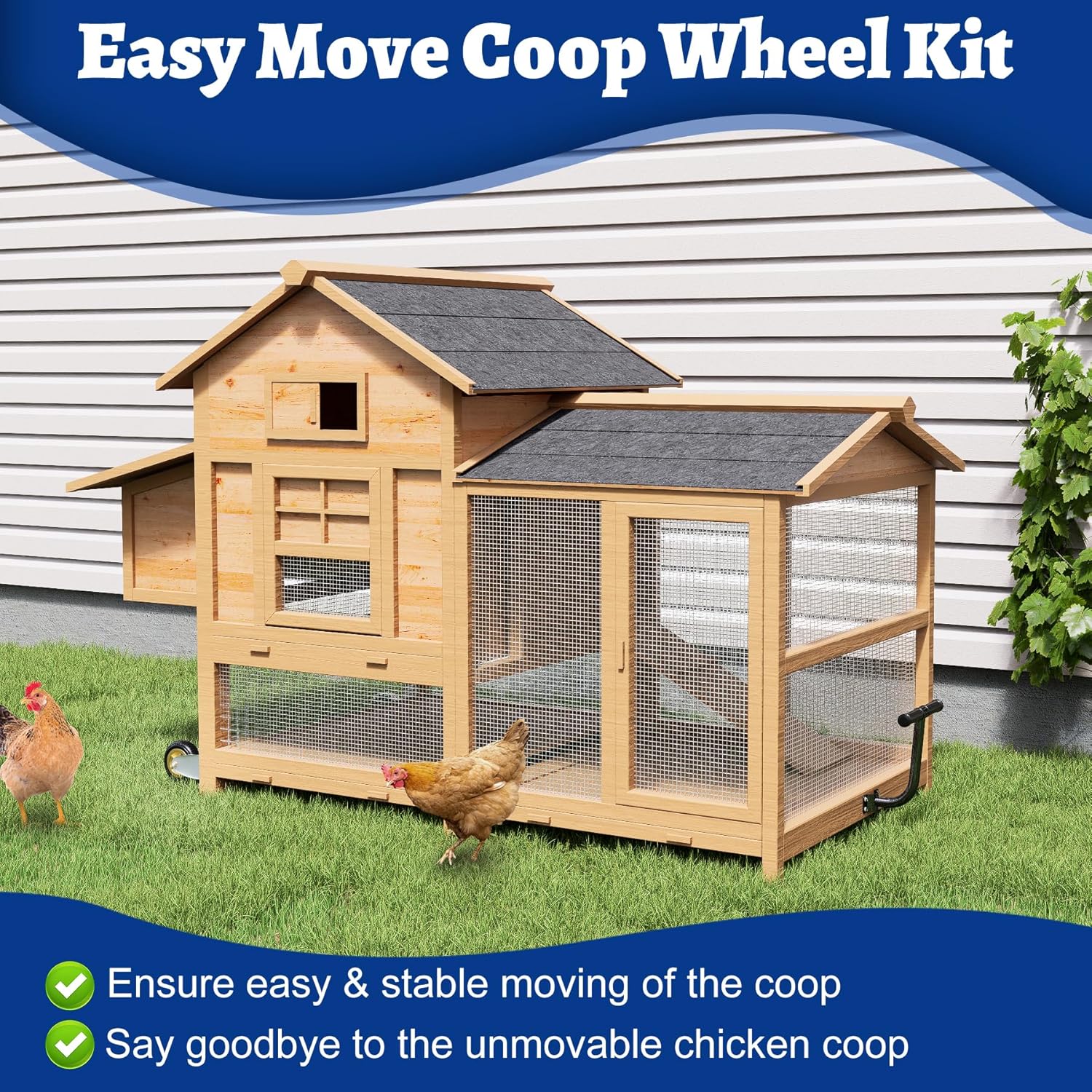 Mobile Chicken Coop Wheel Kit, Chicken Tractor Wheels and Lifting Handle, Chicken Cage Wheels for Portable Poultry Mobilization, Easy-Move Chicken Coop Accessories for Self Design