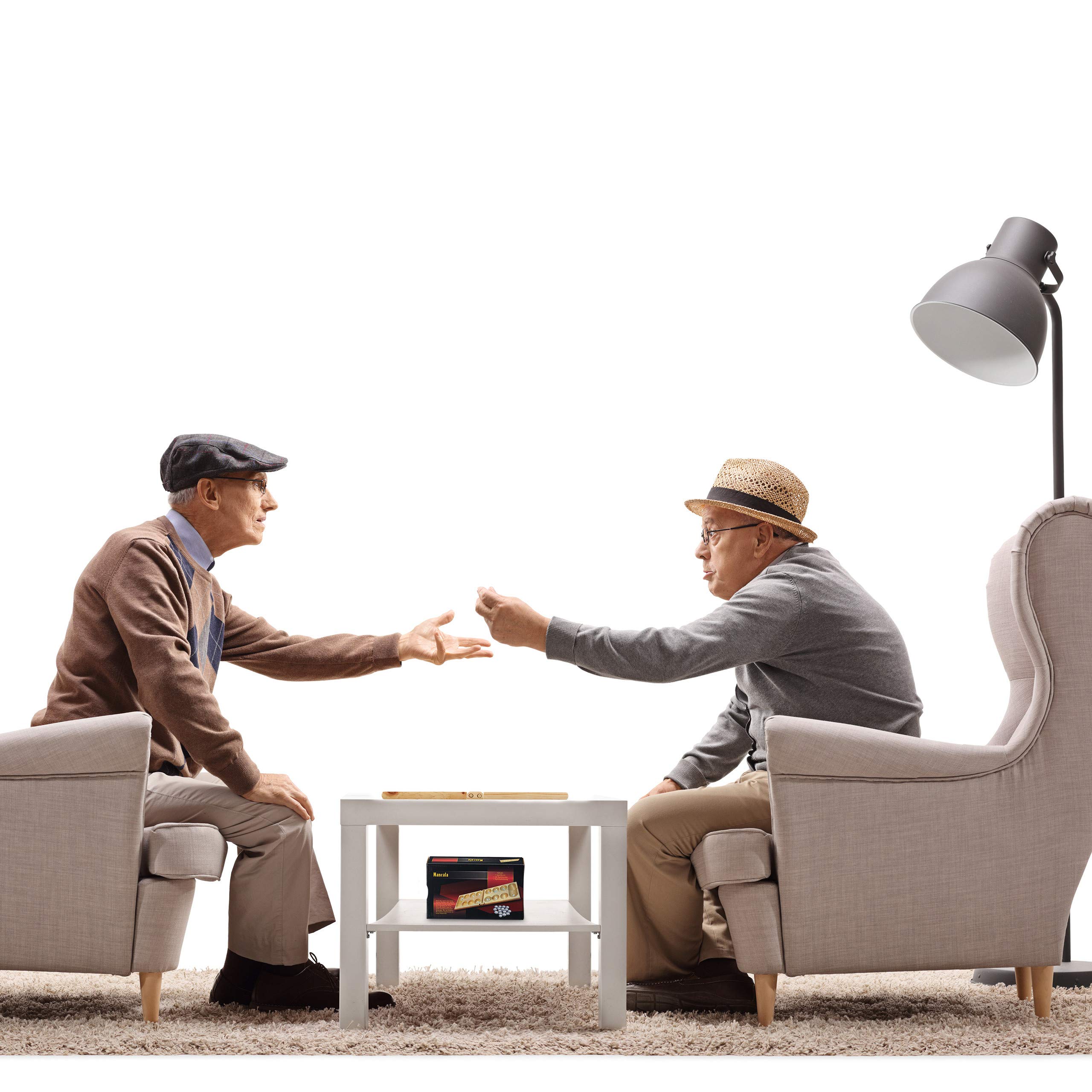 relaxdays Mancala Kalah, Gioco da Tavolo Kalaha, 48 Pietre Colorate, 2 Giocatori, Bambini e Adulti, in Legno, Naturale