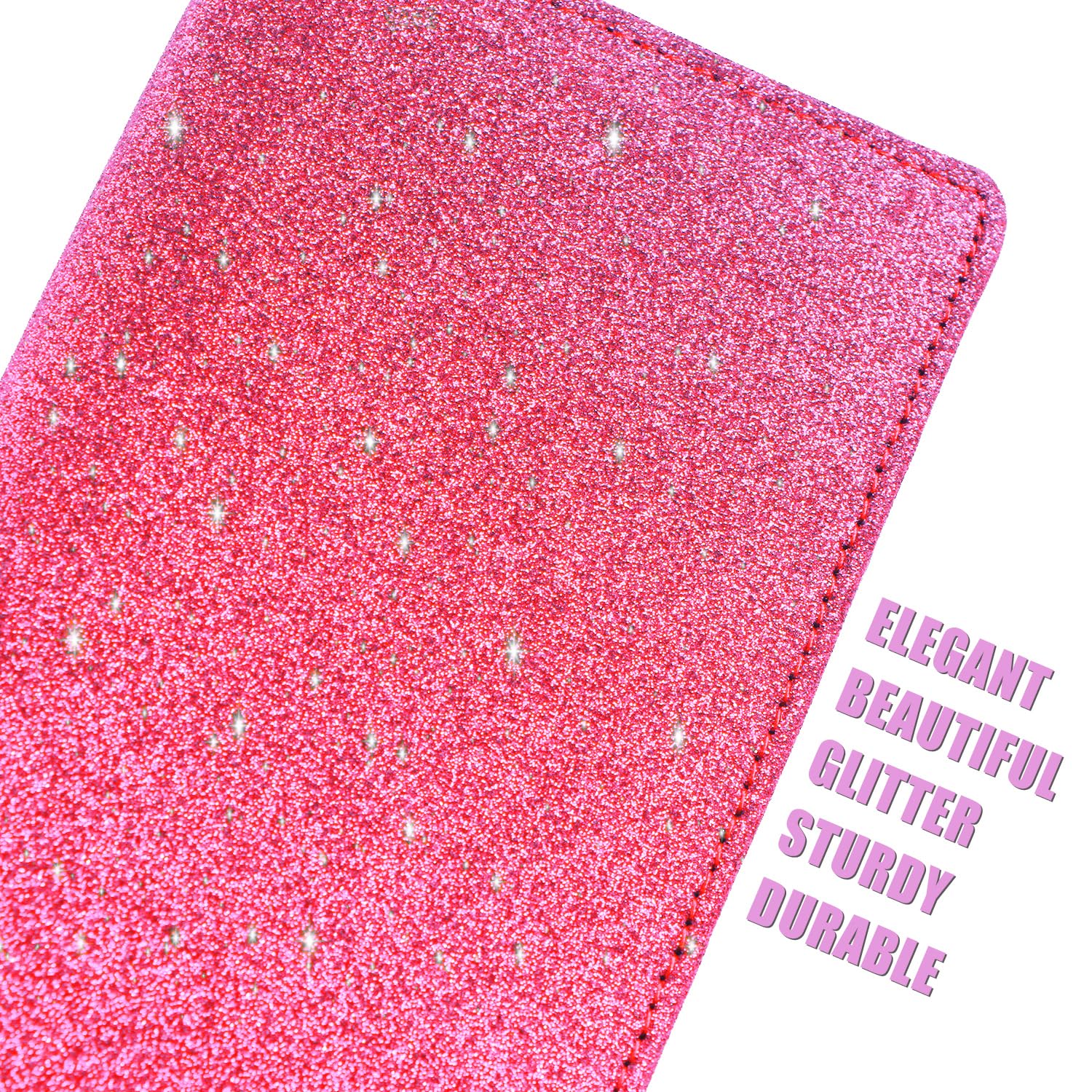 Sanlykate Glitter Checkbook Cover for Girl Women, RFID Blocking PU Leather Standard Register Check Book Case With Pen Inserts & Free Divider, Black: Rose Red Simple Style