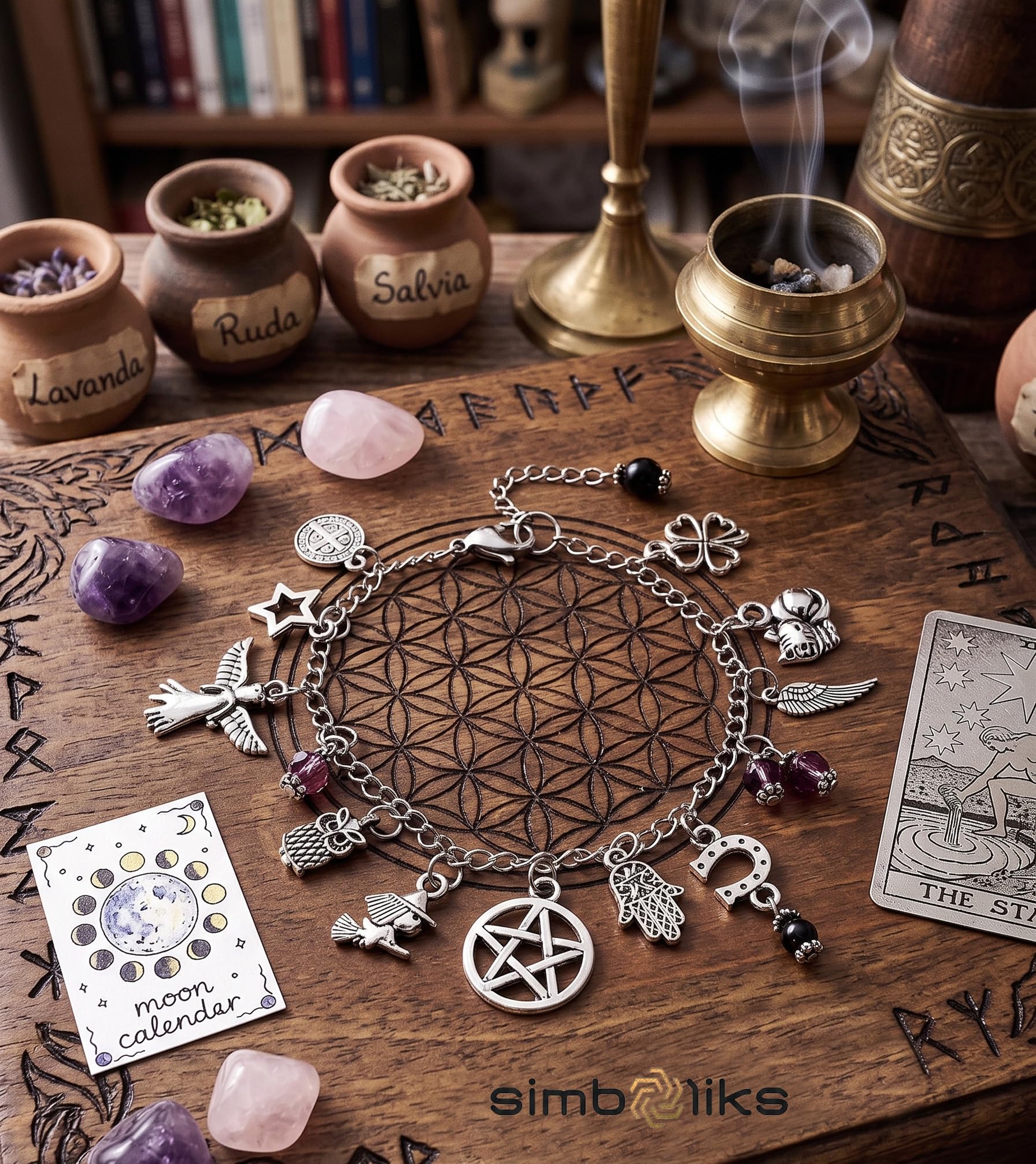 Simboliks Amuletos pulsera bruja protección mal de ojo y hechizos atraer buena suerte y fortuna brazalete witch Pulsera de Protección Wicca y Brujería Amuleto de Brujas y Talismán