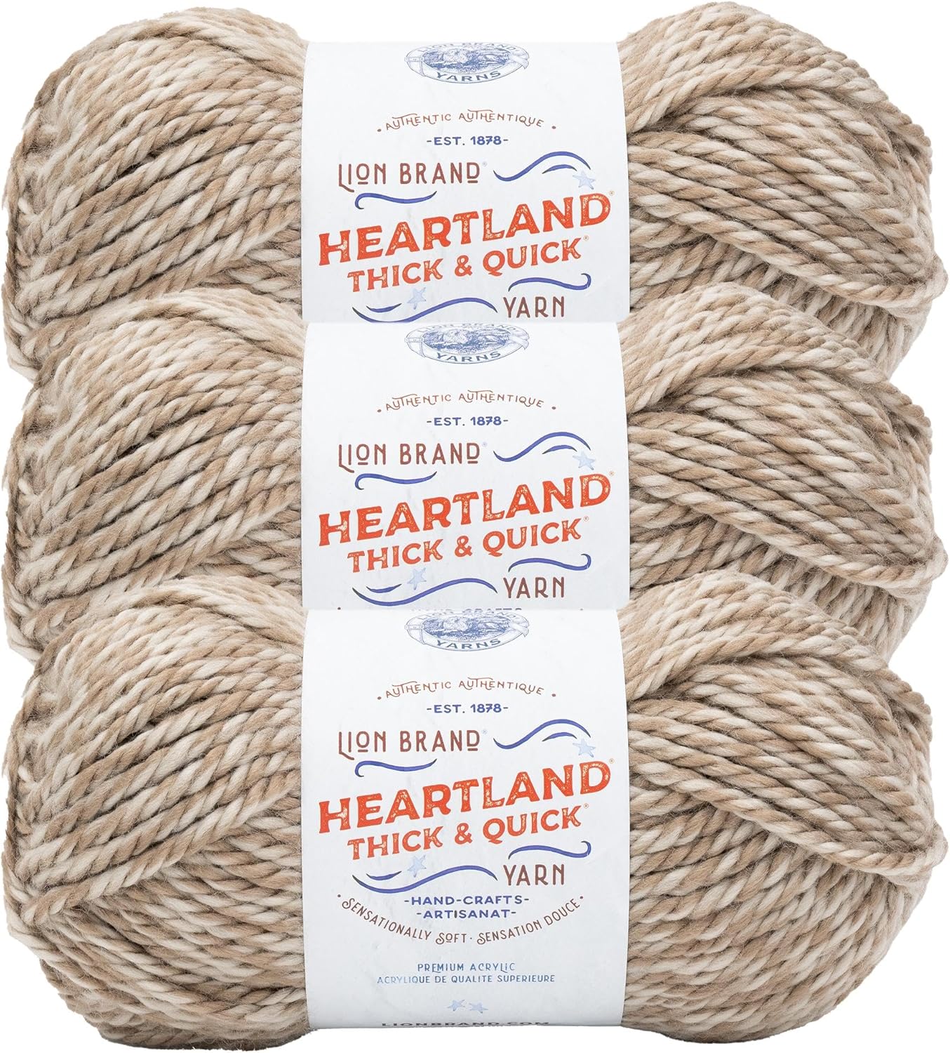 Lion Brand Yarn Heartland Thick & Quick Bulky Heathered Yarn for Knitting and Crochet, Balboa, 3 Pack