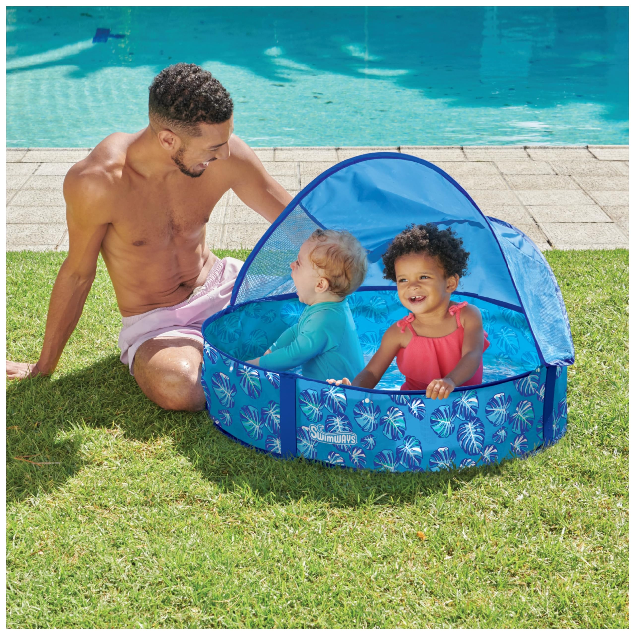 Swimways Elite Pop-Up Above Ground Pool, Baby Pool with Canopy & Carrying Case, Foldable Kiddie Pool for Ages 9-24 Months, Measures 32