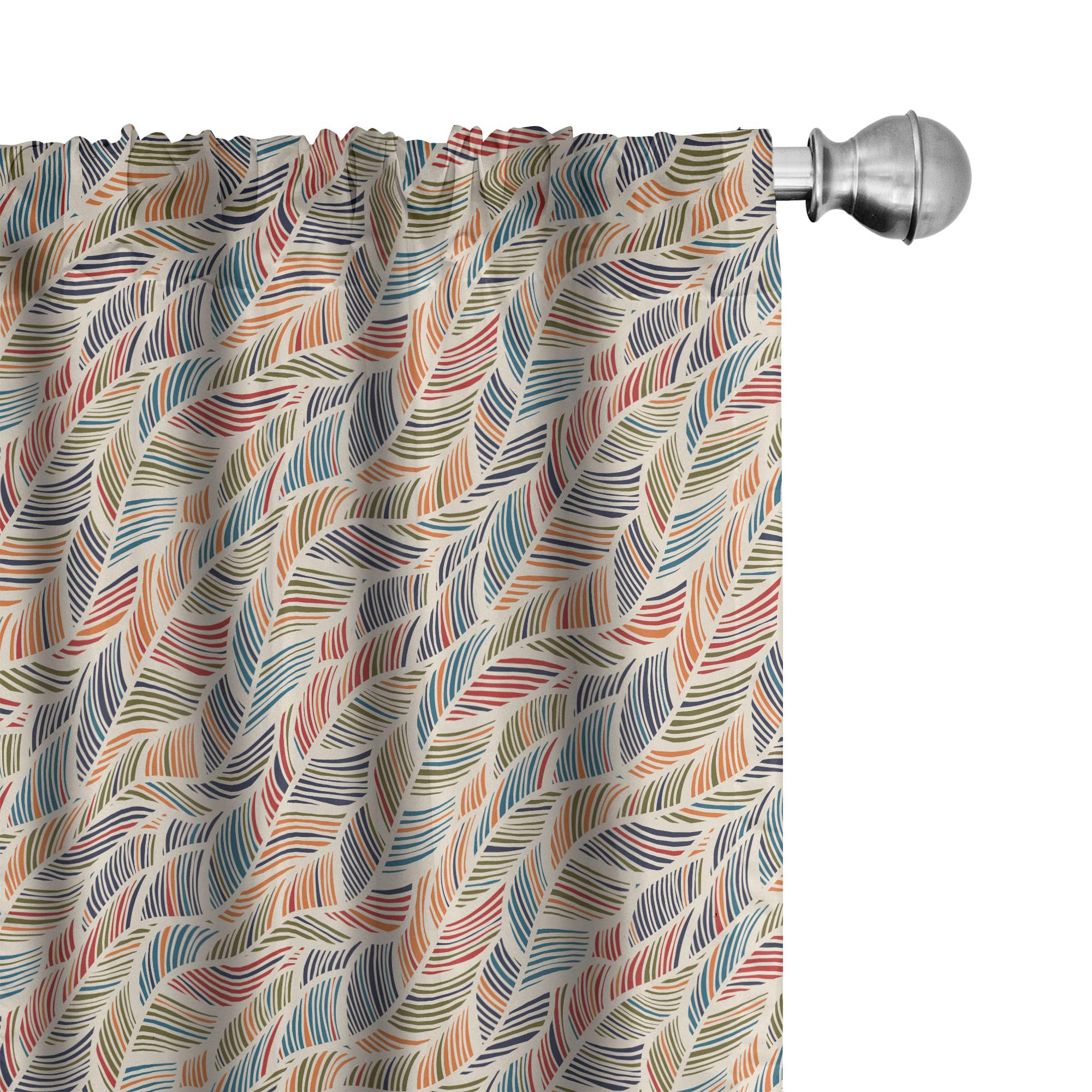 Ambesonne Boho Window Curtains Pack of 2, Abstract Feather Wave Pattern with Retro Look and Colorful Short Lines Curves, Lightweight Set with Rod