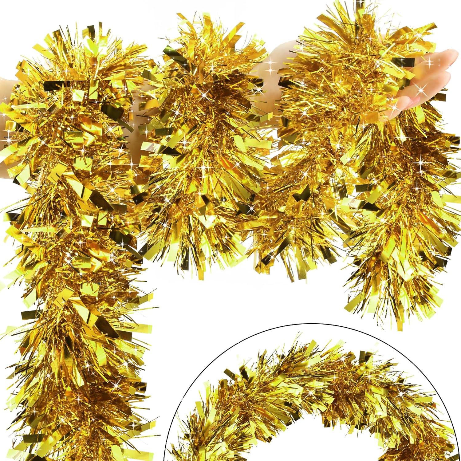 SURCVIO 33FT Christmas Tinsel Garland Glod Metallic
