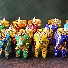 Dreamica Set of 24 Elephant Tealight Candle Holders with White Tealight Candles – Traditional Decorative Tea Light Holder Set for Diwali, Puja, Festive Home Decoration & Gifting