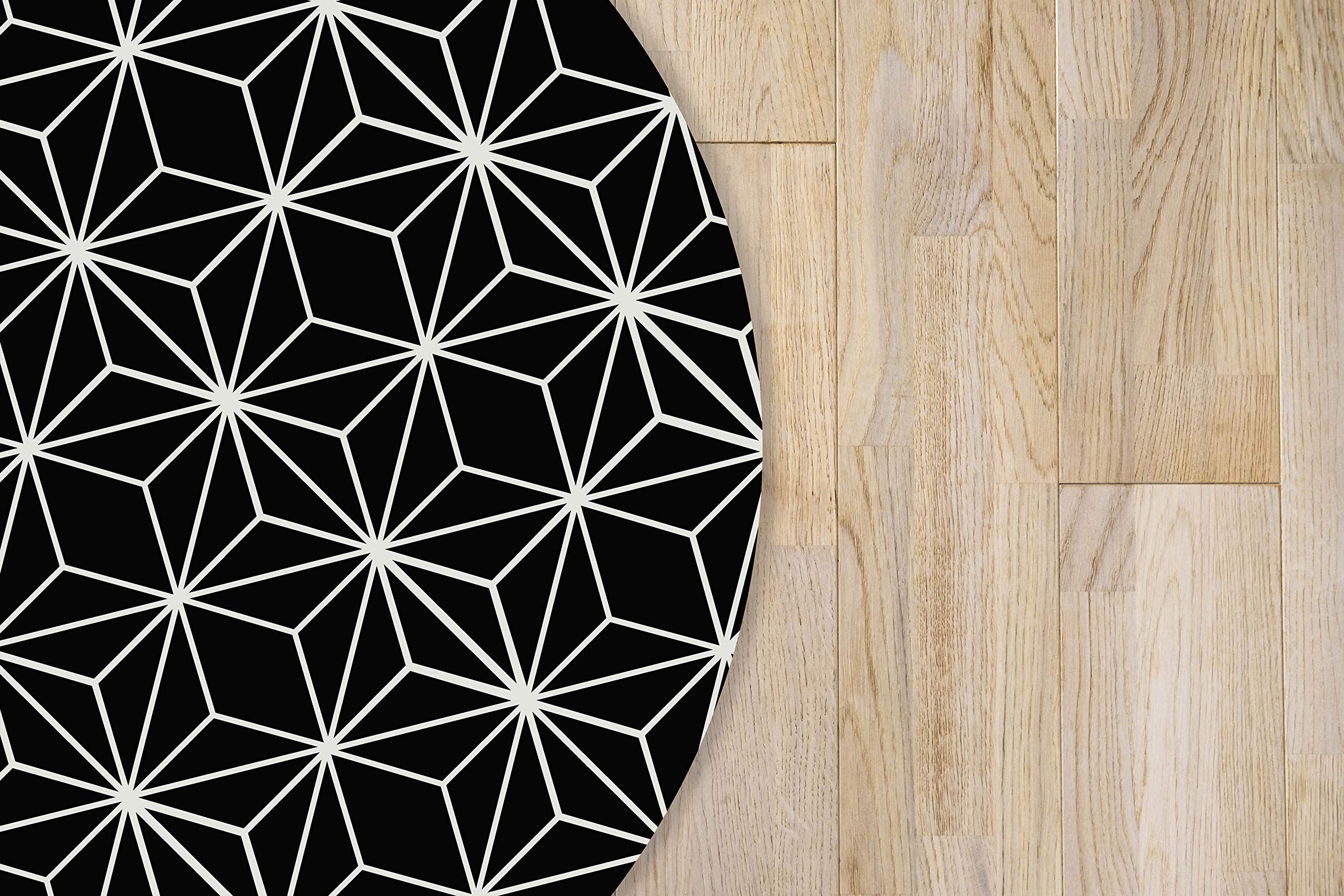 Panorama Alfombra Vinílica Cocina Baño - Modelo Redonda Líneas Estrellas Negro 100x100 cm - Varios tamaños - Decoración Hogar