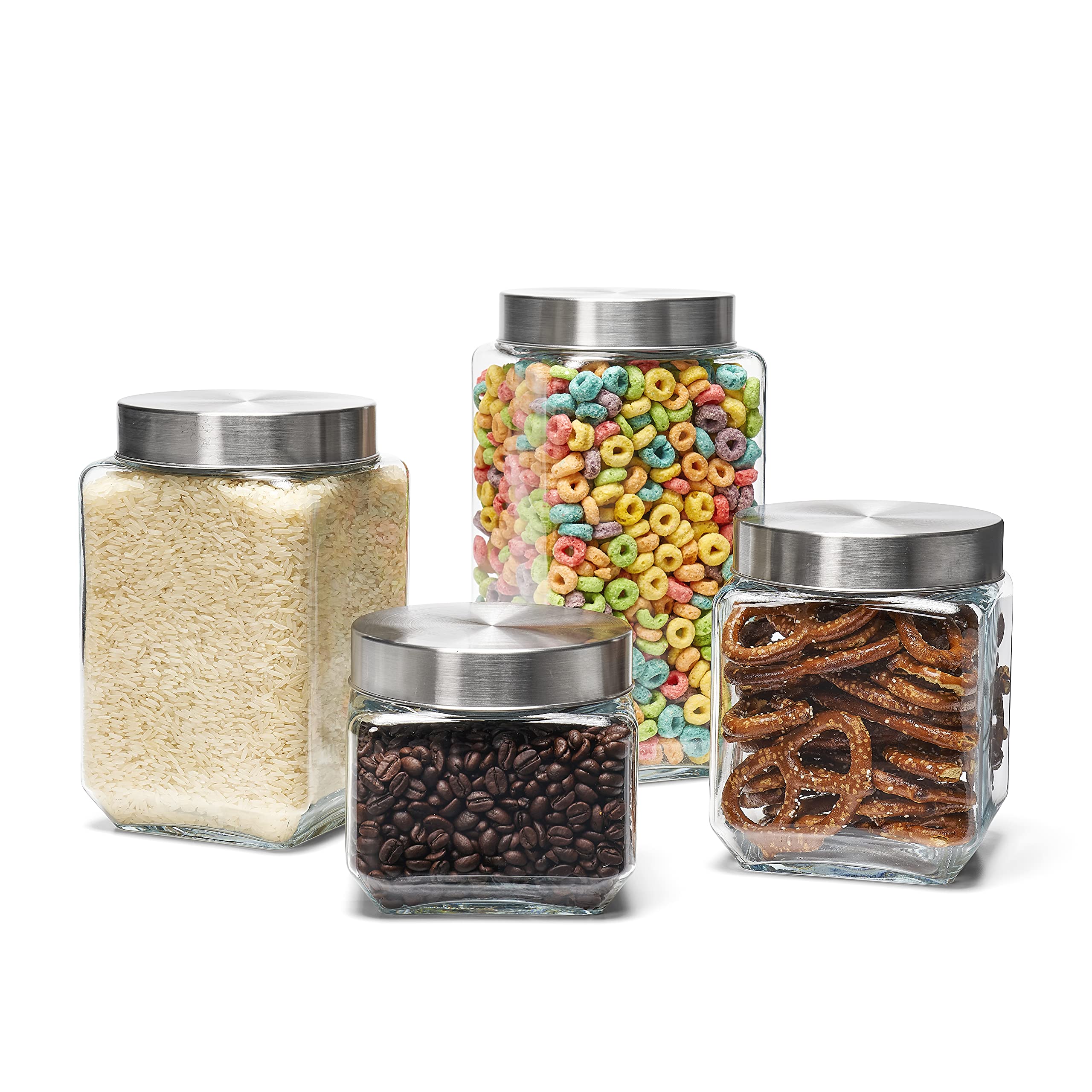 Diamond Home 4Piece Square Glass Canister Set with Air Tight Seal