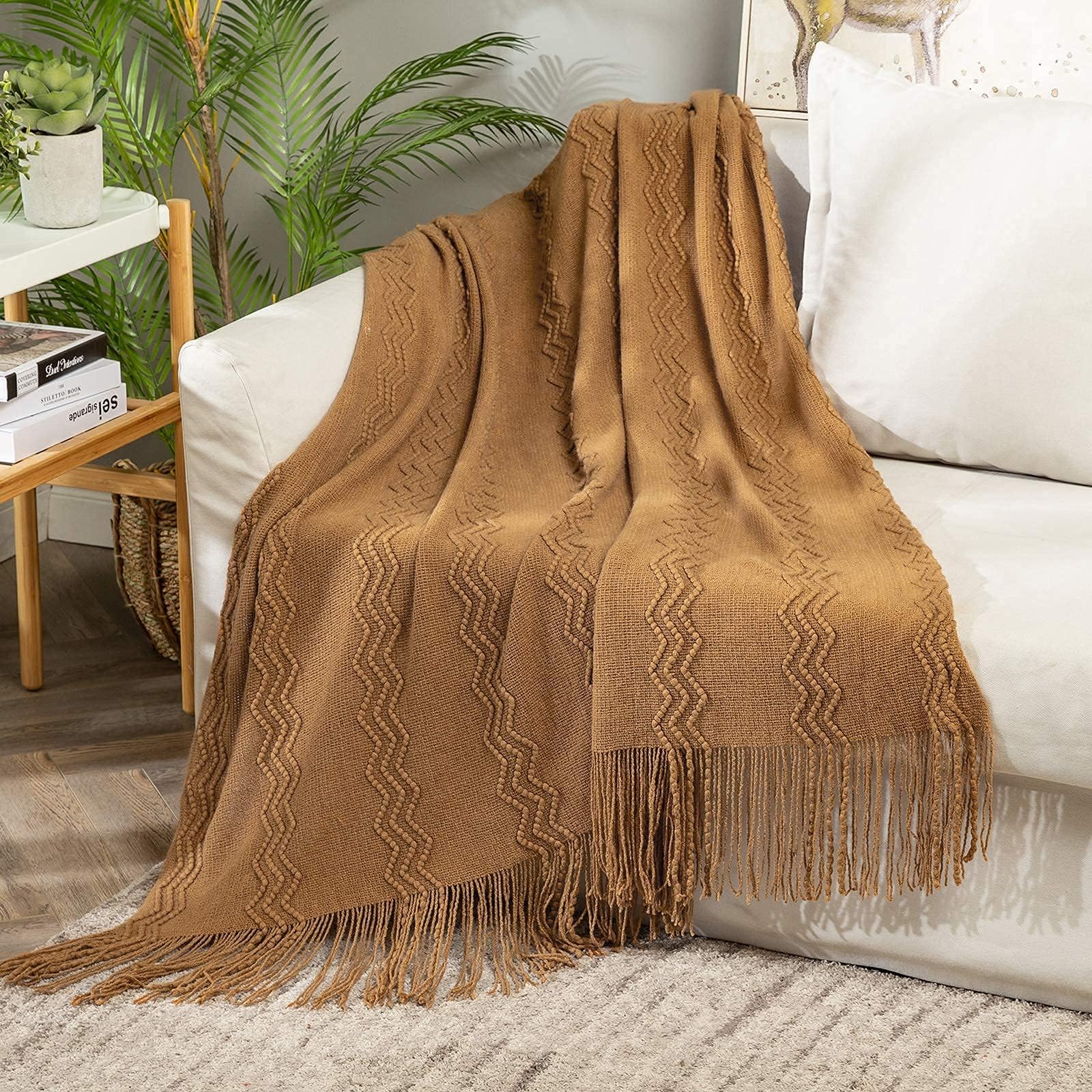 MIULEE Brown Knitted Throw Blankets - 50×60 Inch Soft Cute Cozy Warm Couch Throw Blanket for Sofa Bed Chair Travel Lightweight Solid Blanket for Men Women Baby Boys Girls